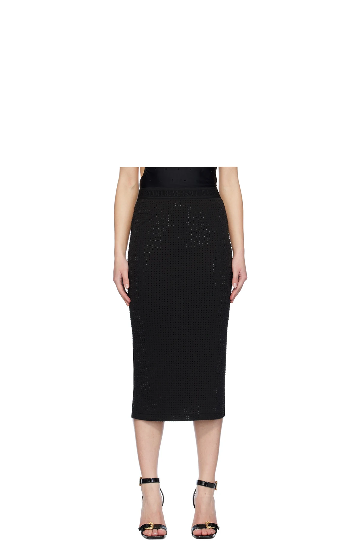 Black Crystal-Cut Midi Skirt