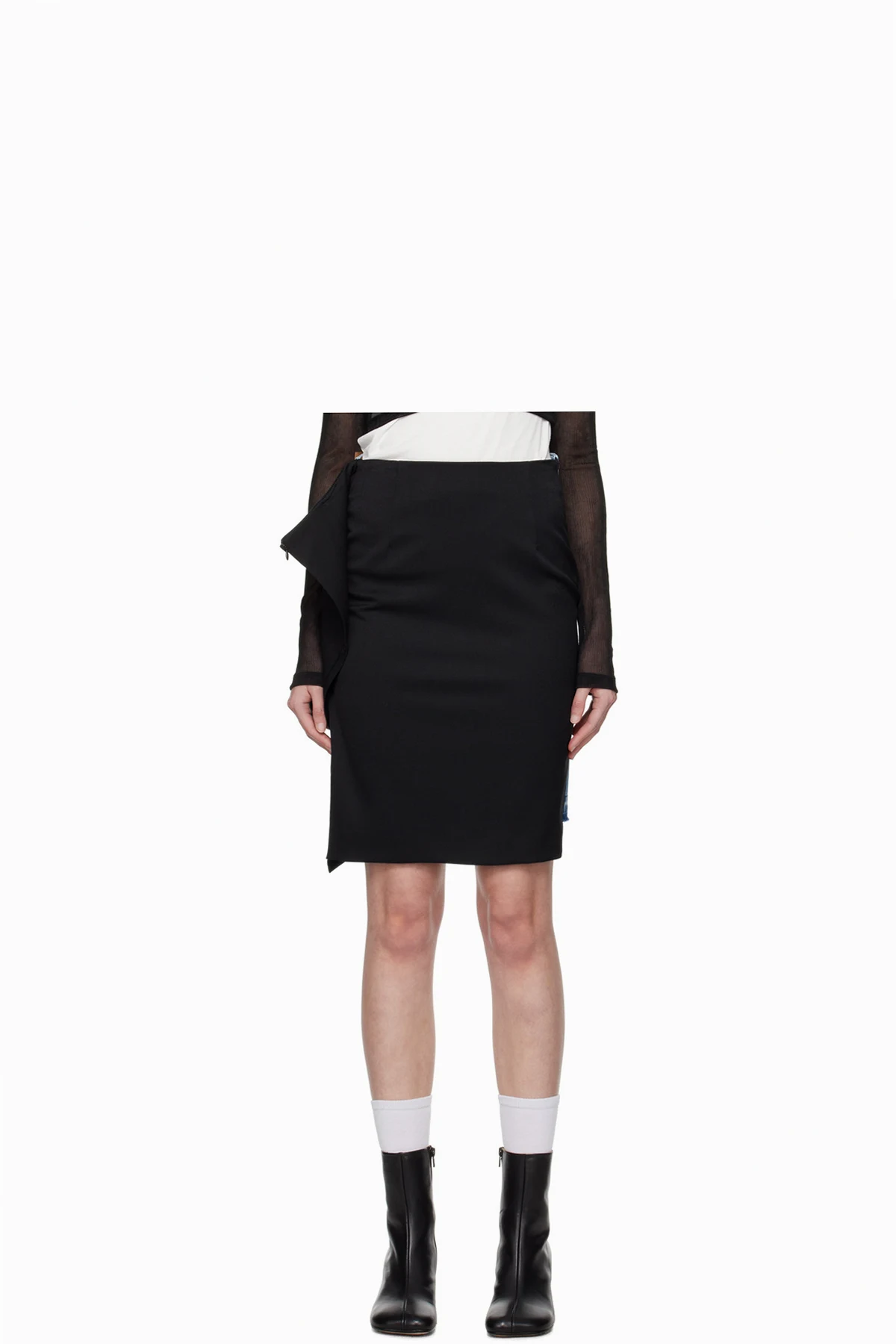 Black & Blue Paneled Denim Midi Skirt