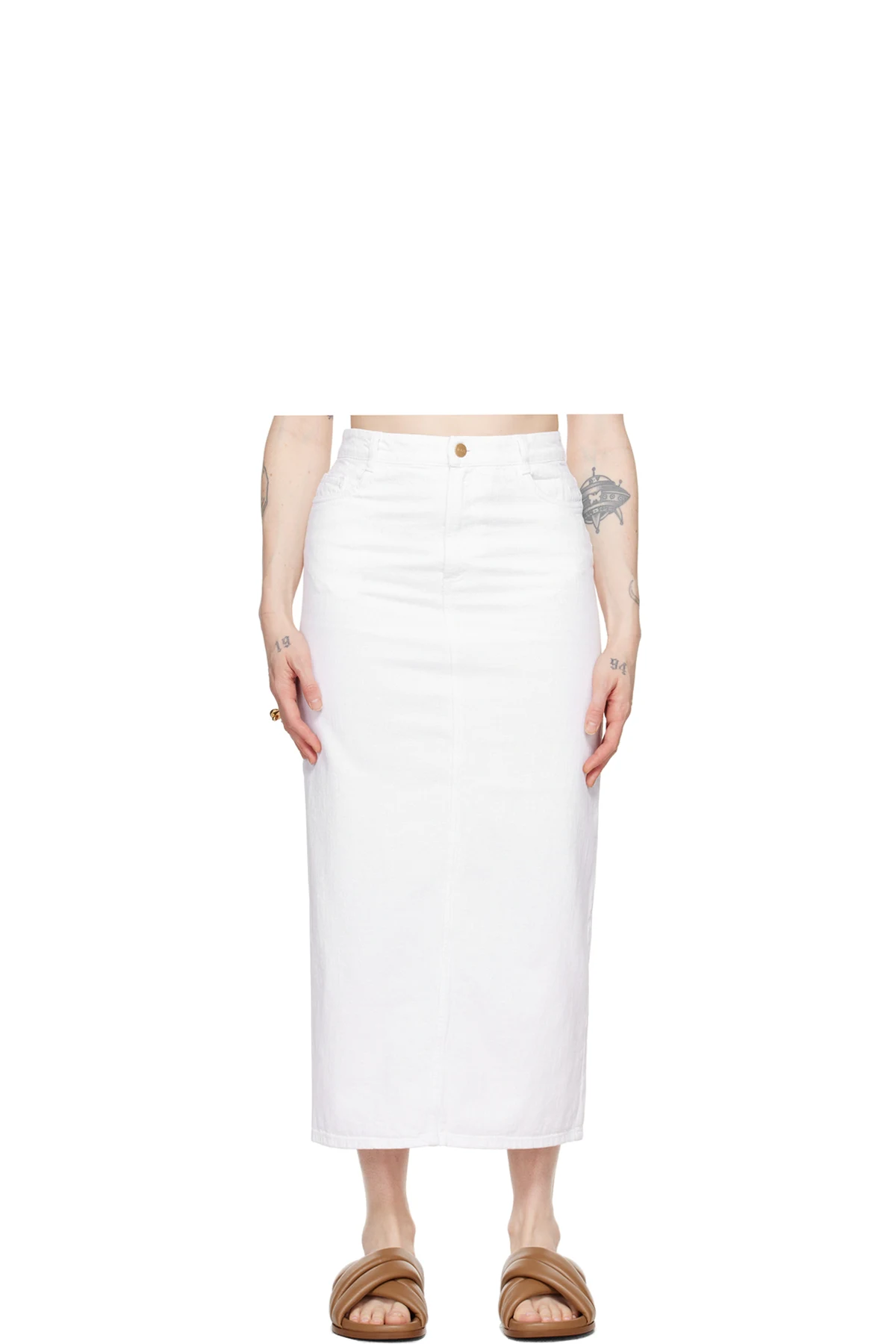 White Sera Denim Midi Skirt