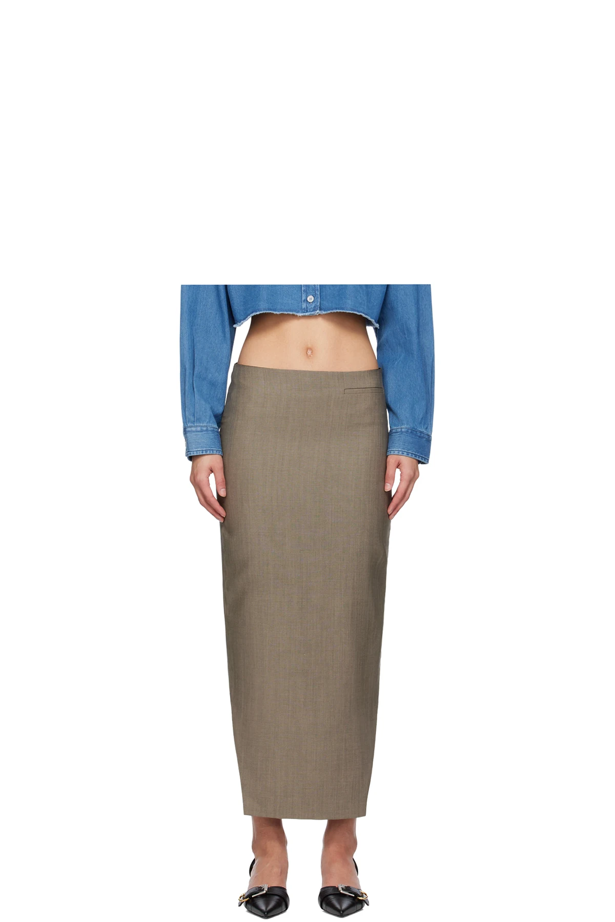 Gray Front Kick Midi Skirt