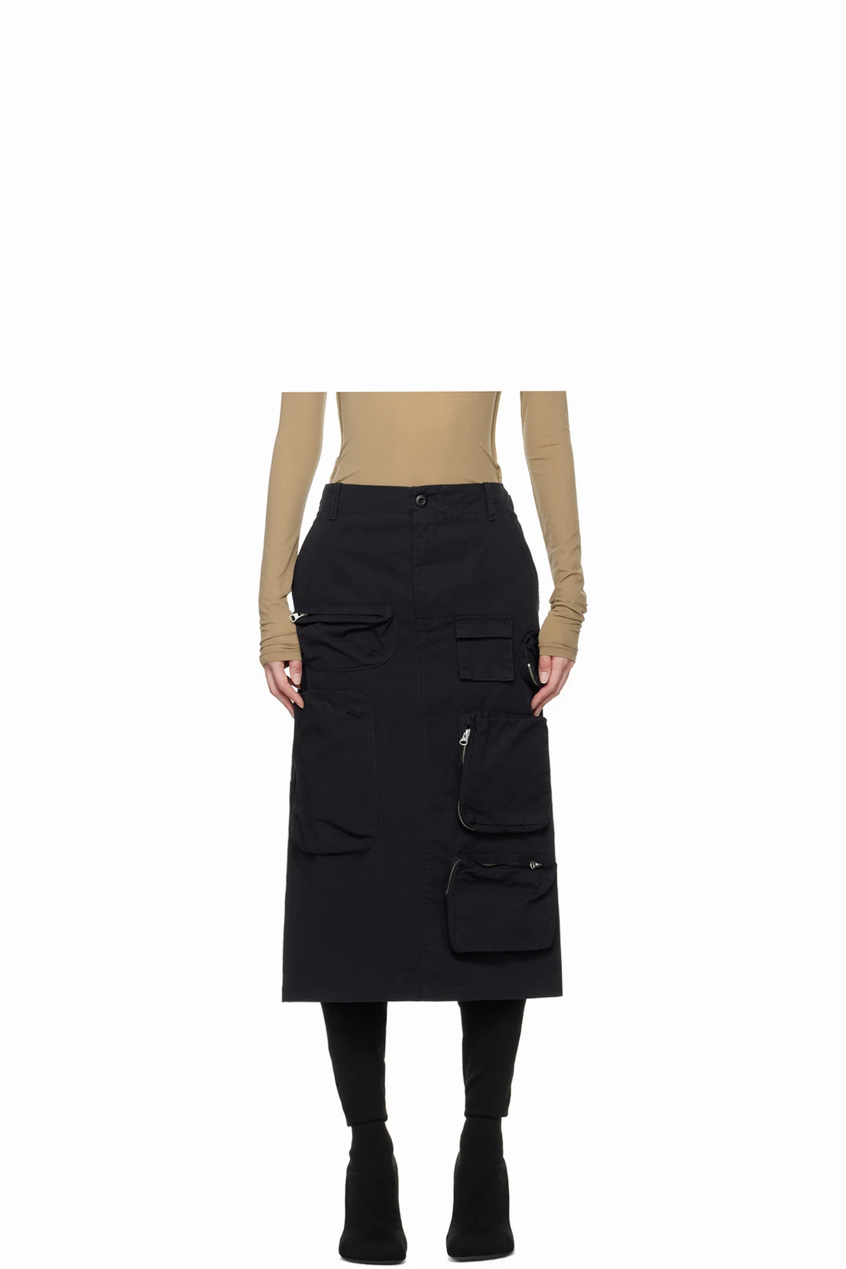 Black Pocket Midi Skirt