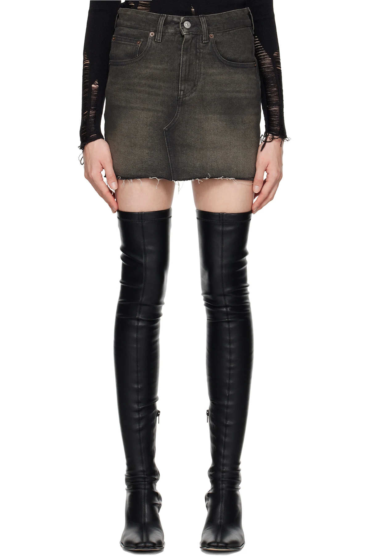 Brown Faded Denim Miniskirt