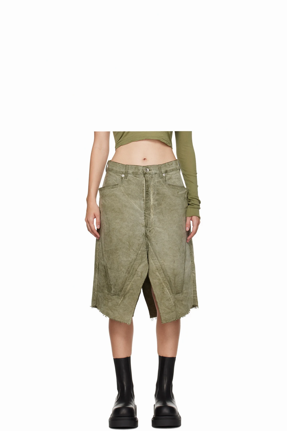 Khaki Porterville Slivered Midi Skirt
