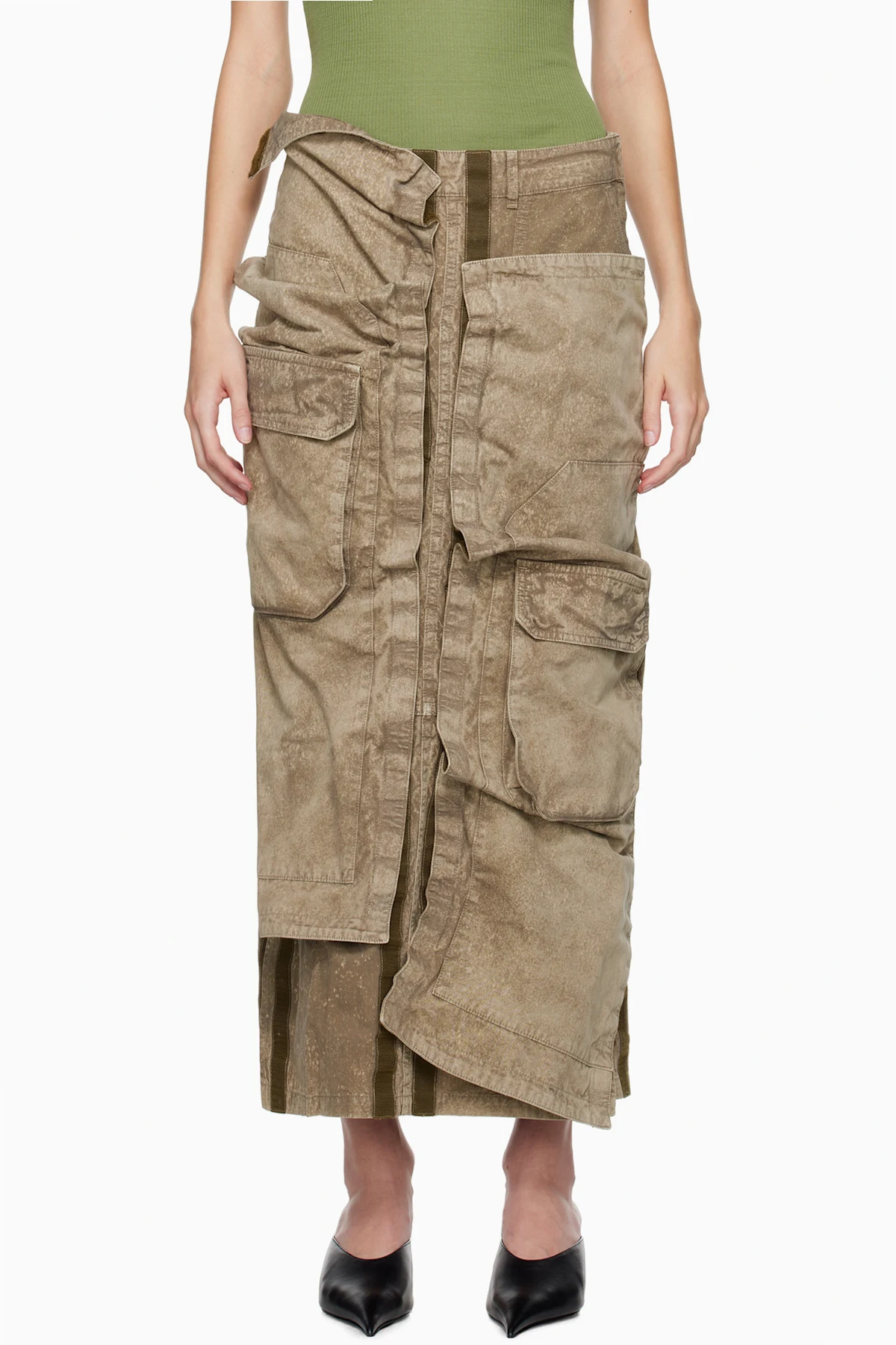 Khaki Cargo Pocket Midi Skirt