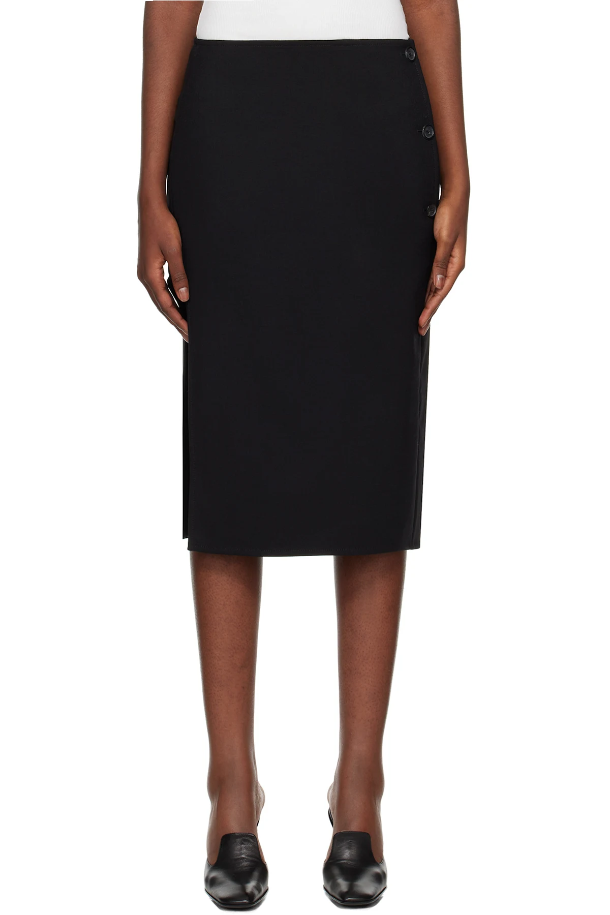 Black Oblique Tailored Midi Skirt