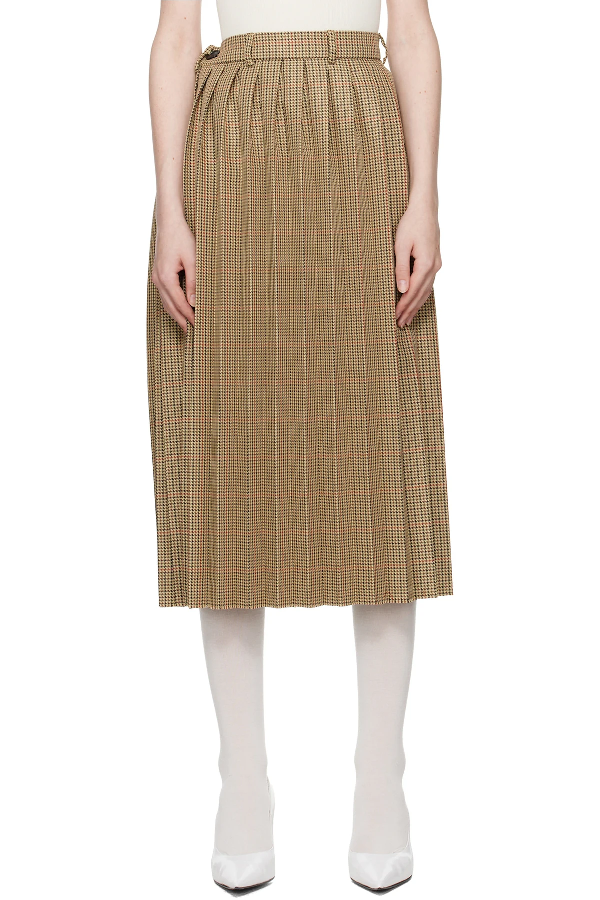Beige Pleated Midi Skirt