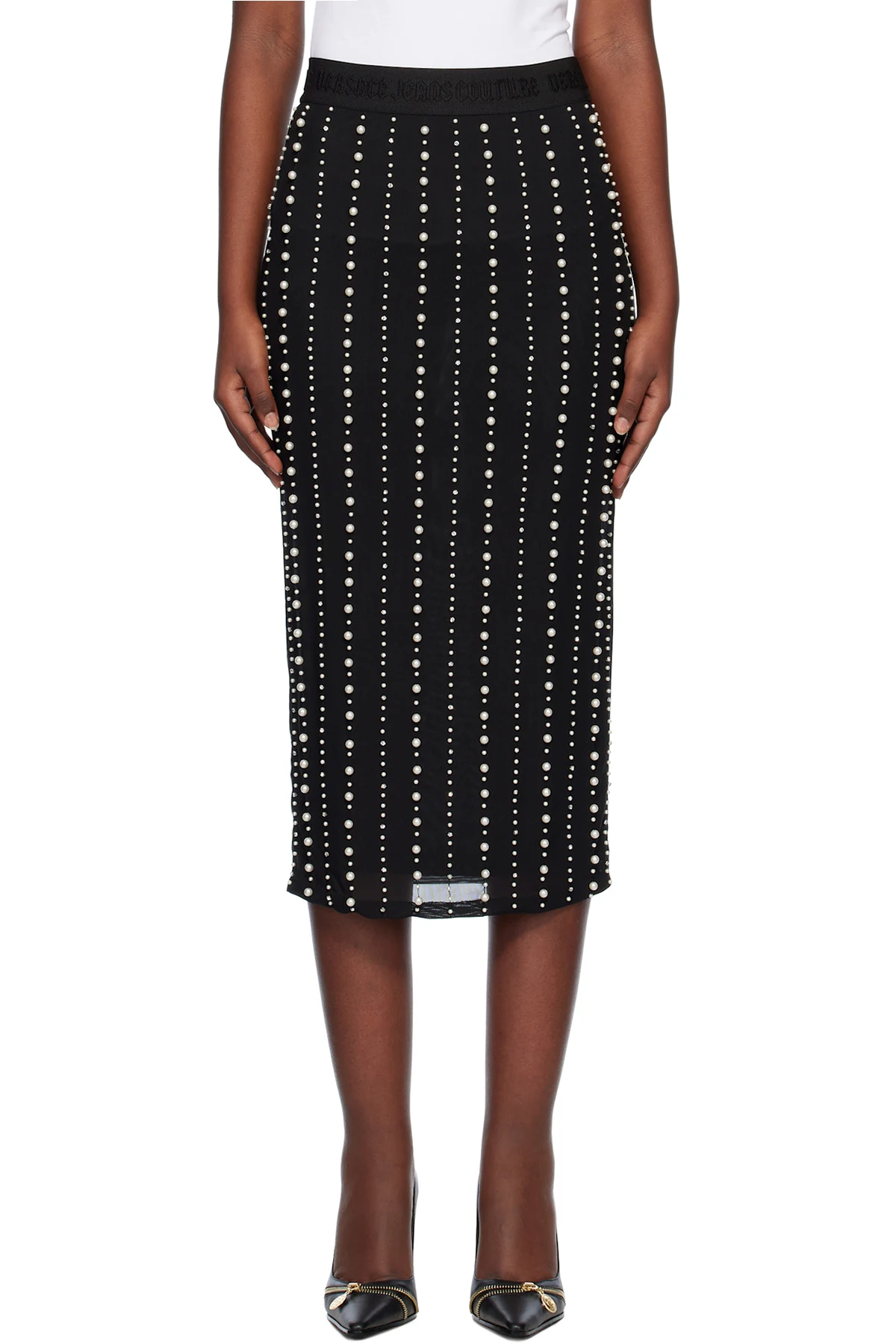 Black Embellished Midi Skirt