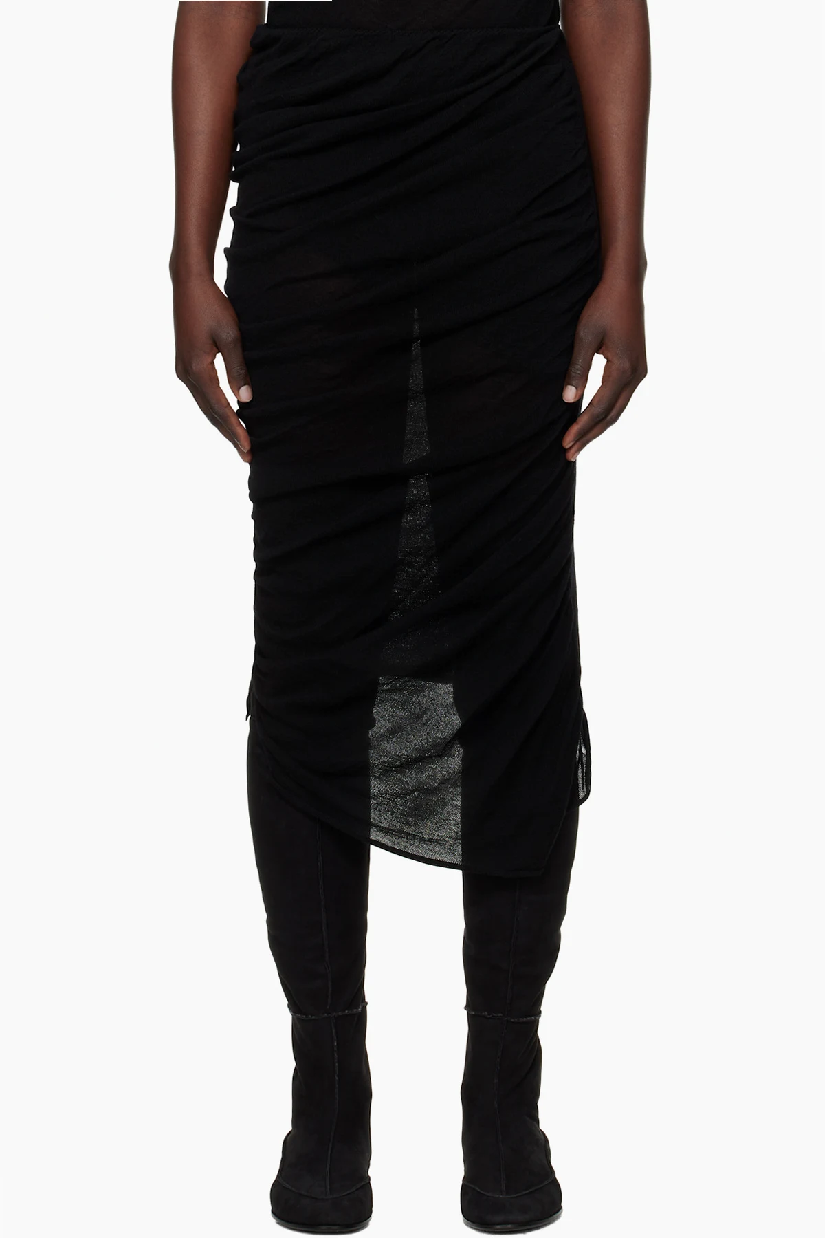 Black Ambiguous Wool Midi Skirt