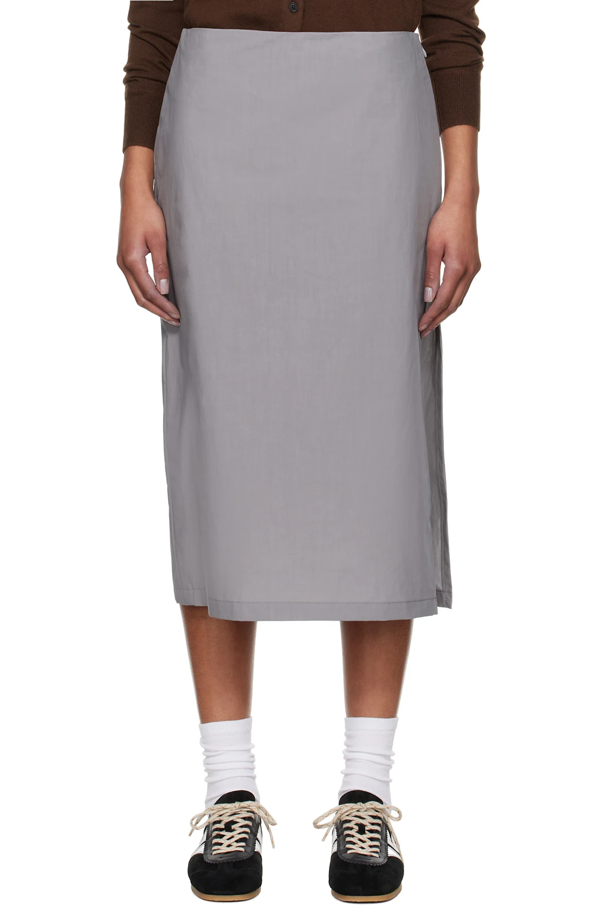 Gray Popeline Midi Skirt