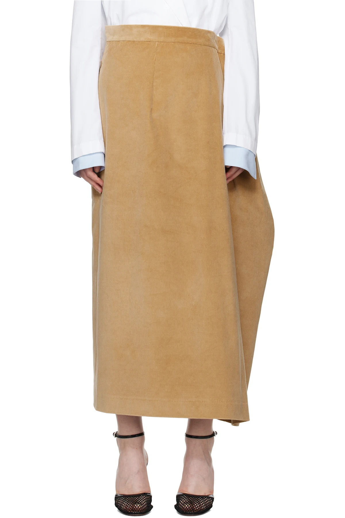 Beige Oversized Straight Midi Skirt