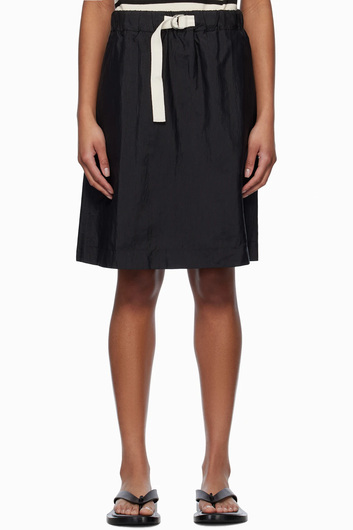 Black Belted Midi Skirt
