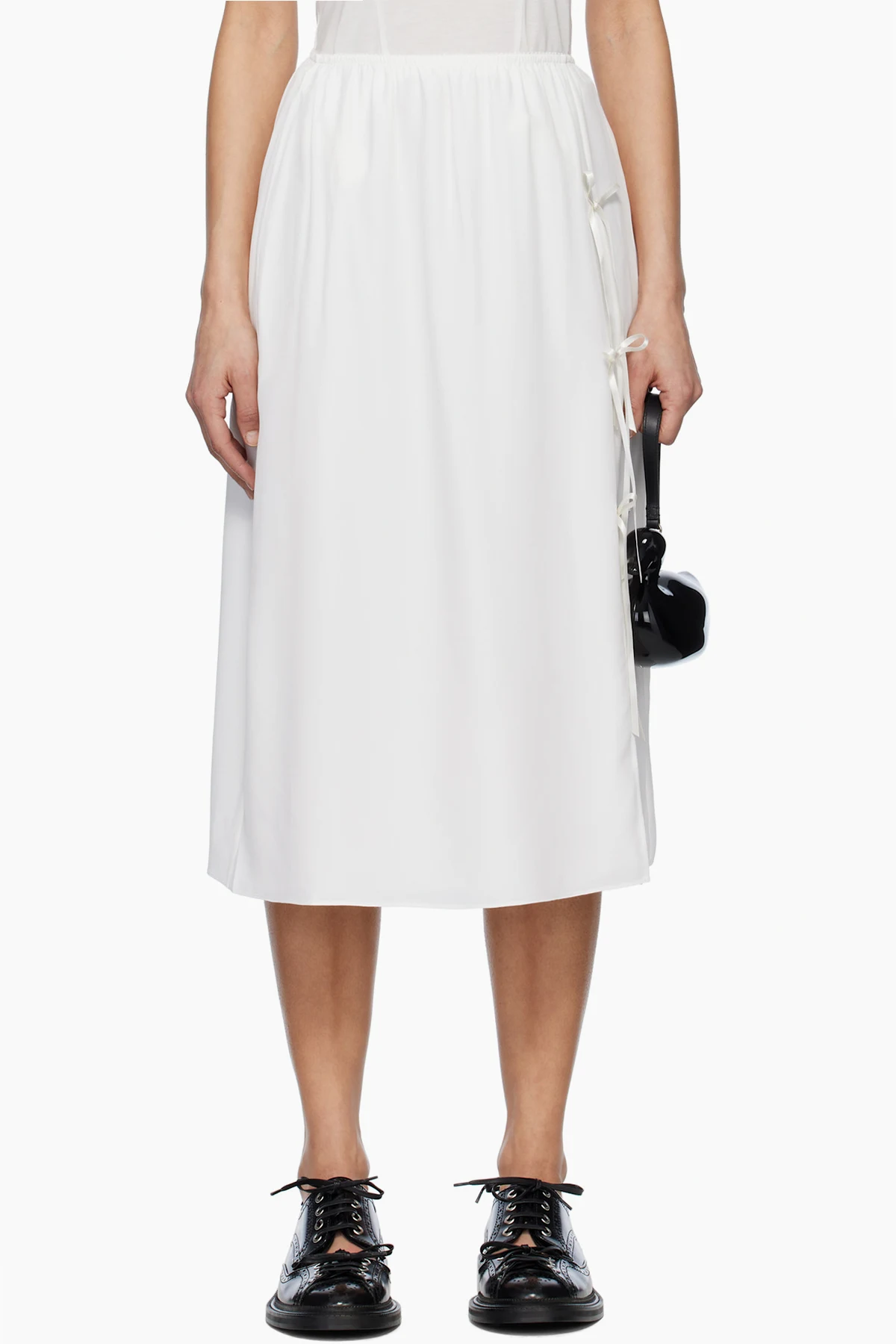 White Bow Slit Column Midi Skirt