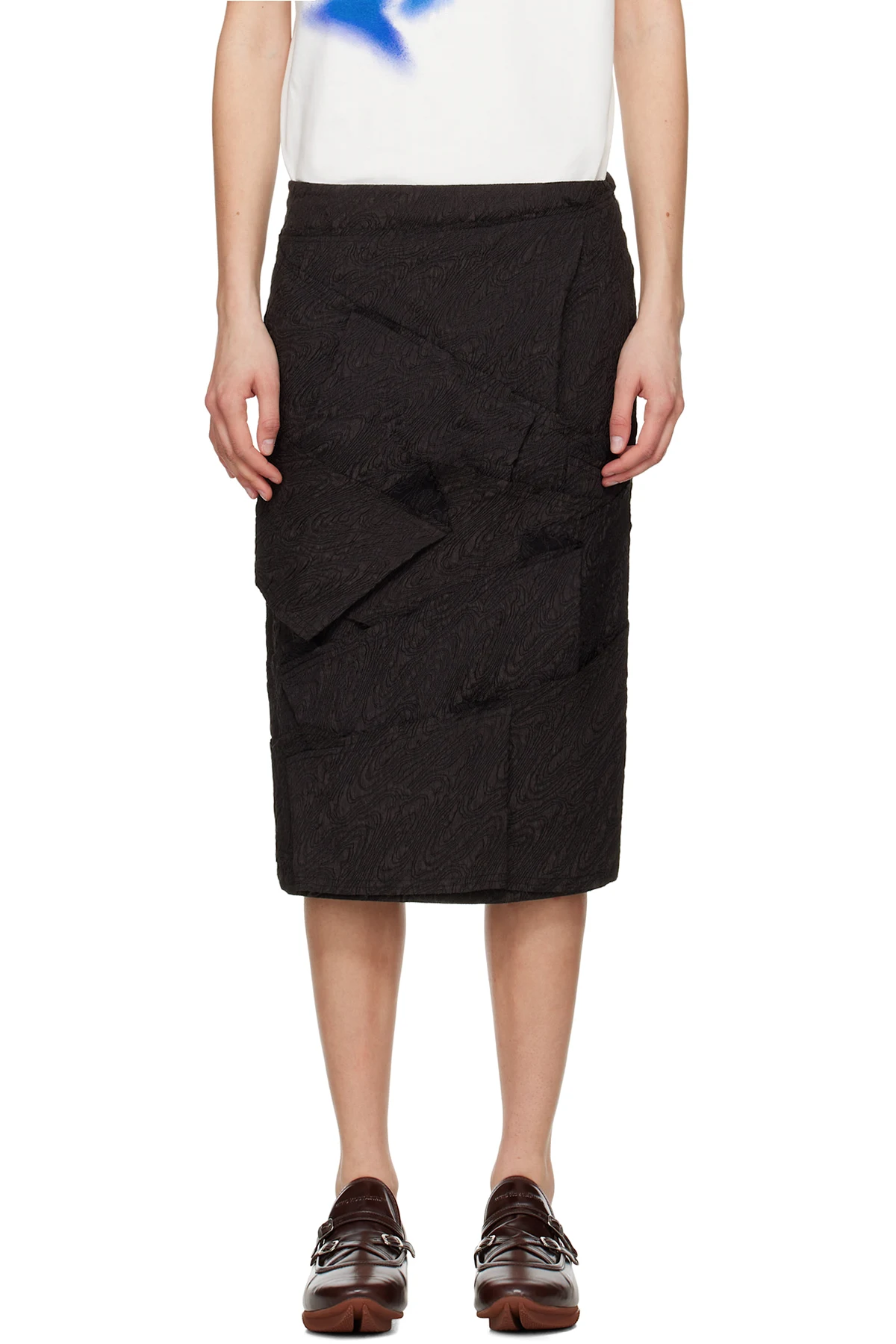 Black Raw Edge Midi Skirt