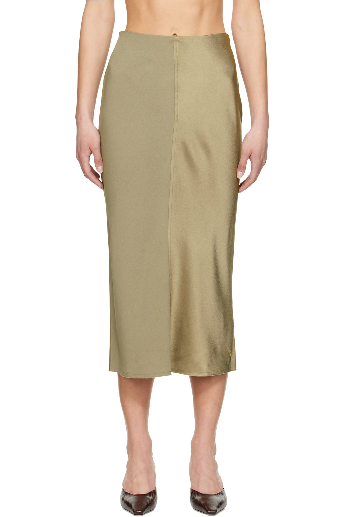 Taupe Straight Midi Skirt