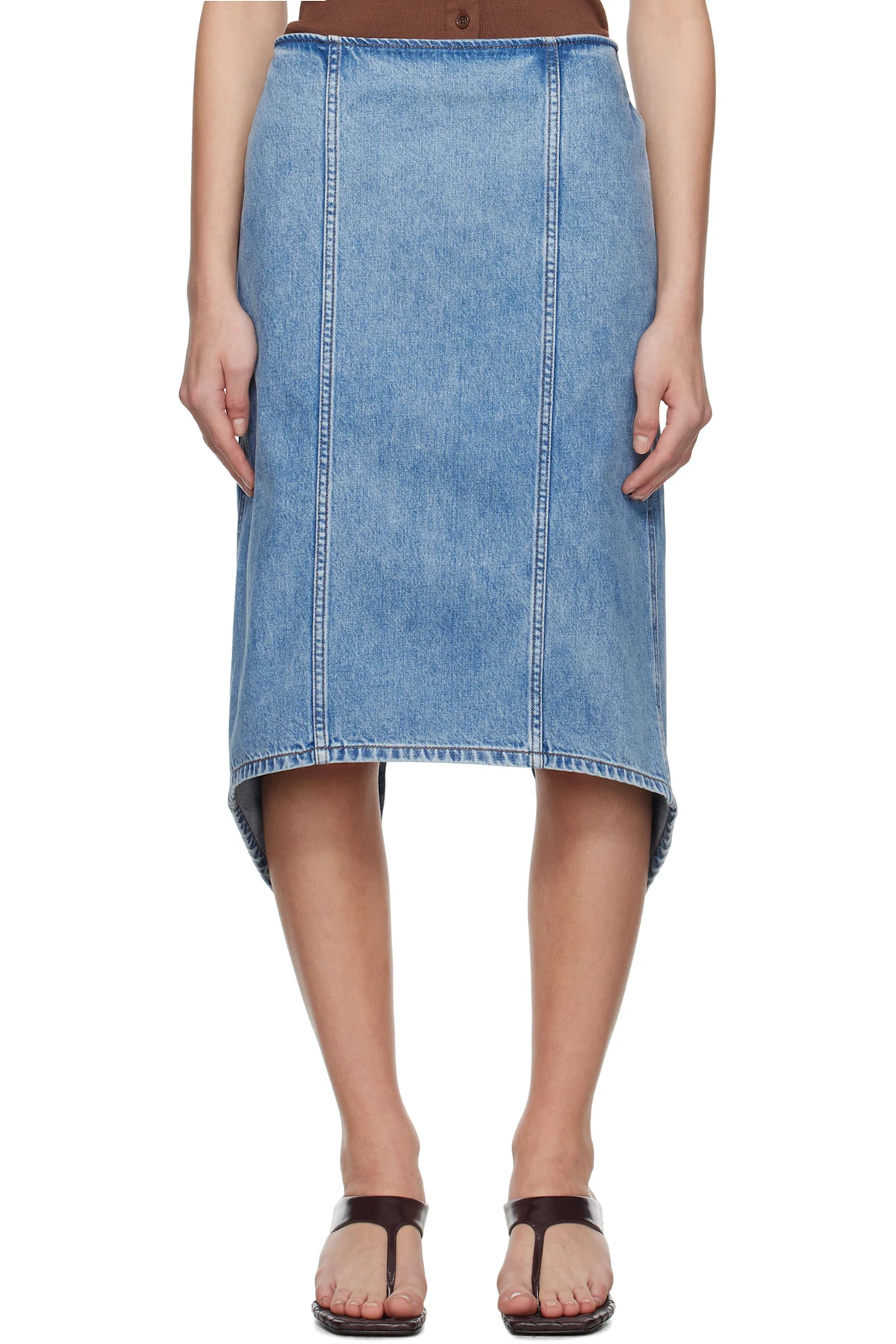 Blue Layered Denim Midi Skirt