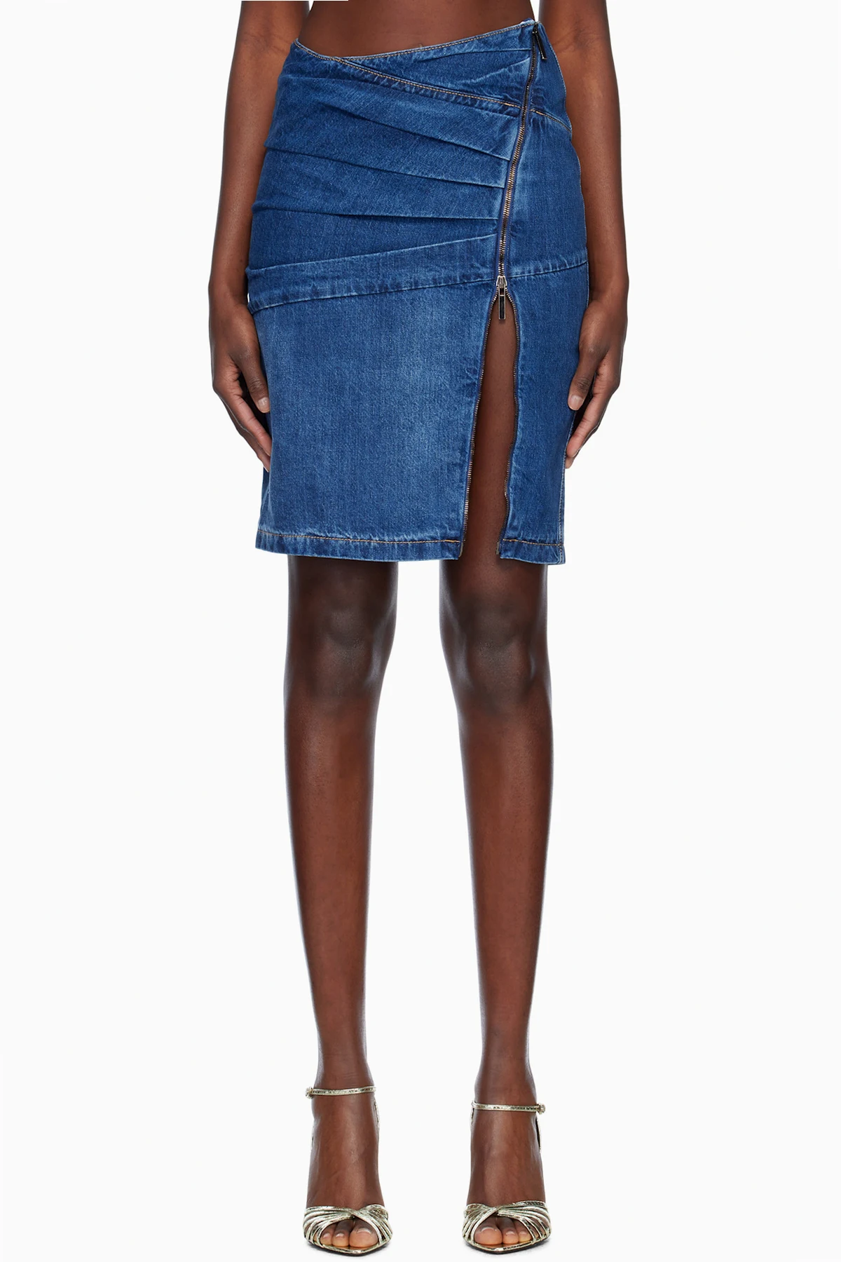 Blue Livia Asymmetric Zip Denim Midi Skirt