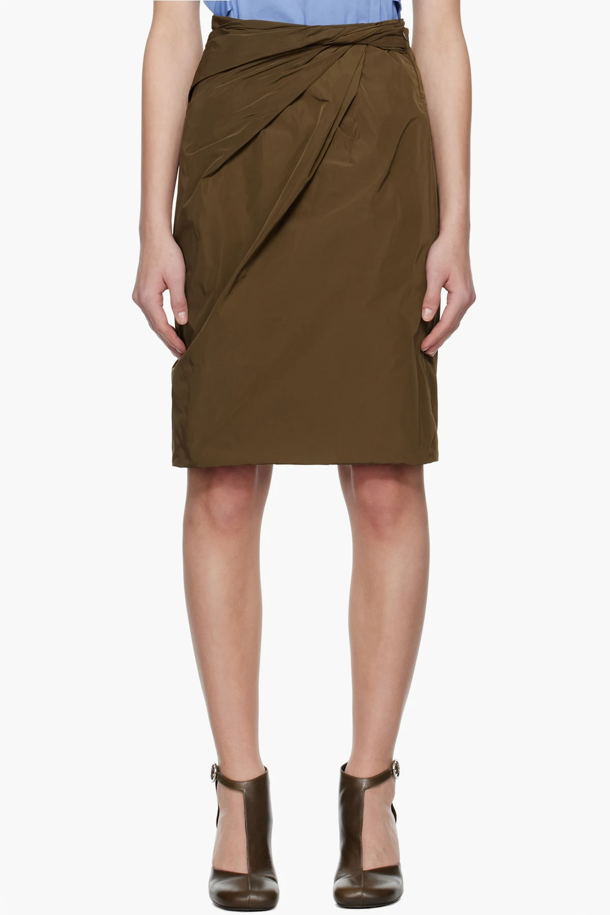 Brown Drape Midi Skirt