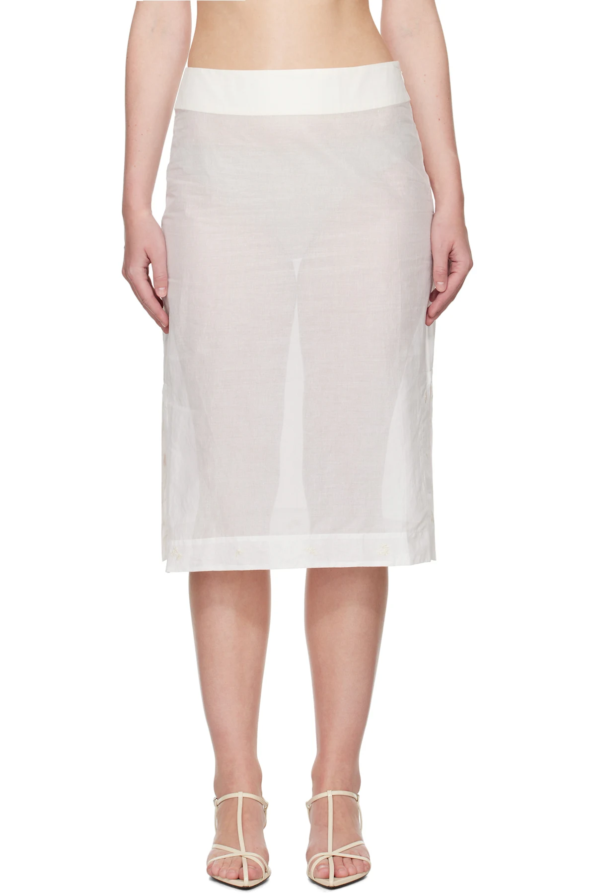 White Embroidered Organza Midi Skirt