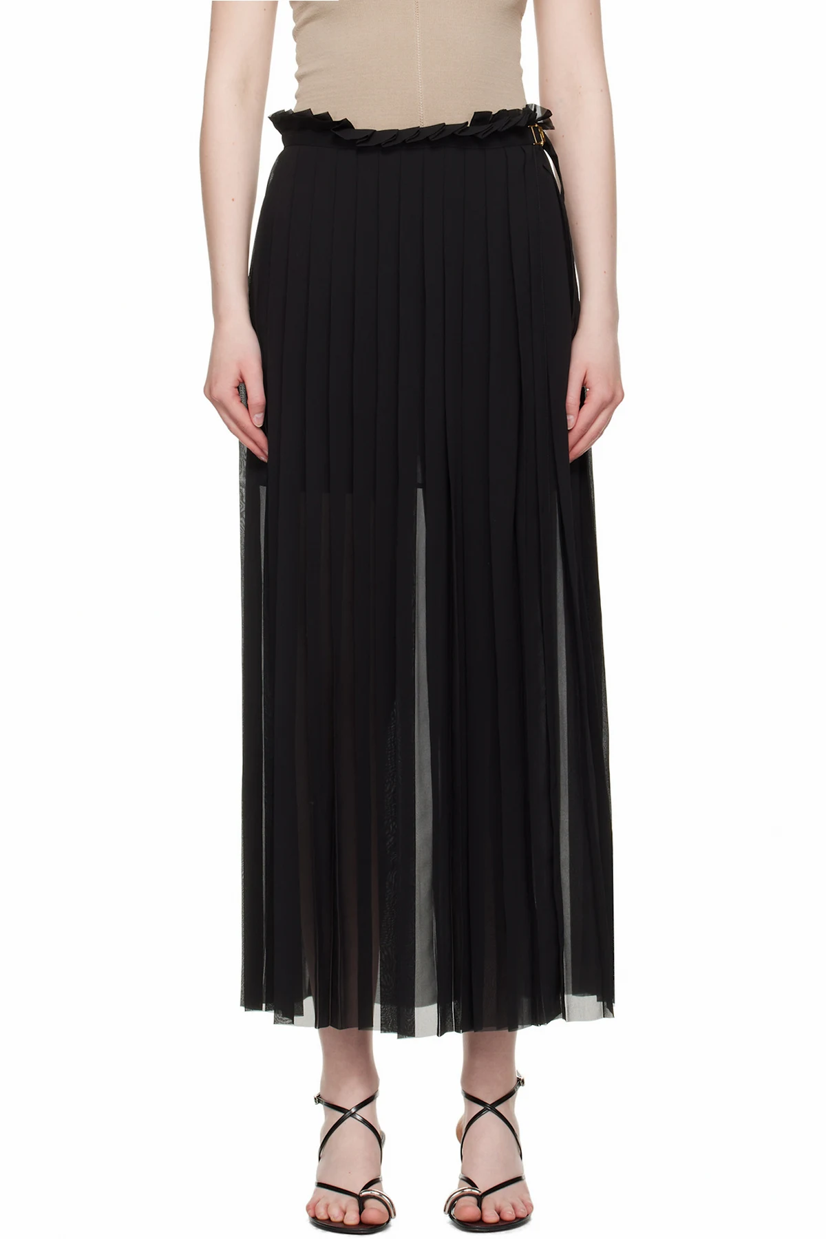 Black Pleated Midi Skirt