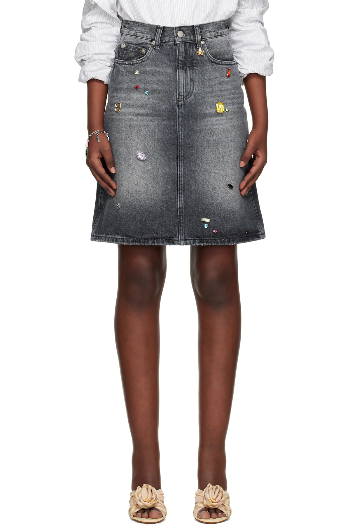 Black Gem A-Line Denim Midi Skirt
