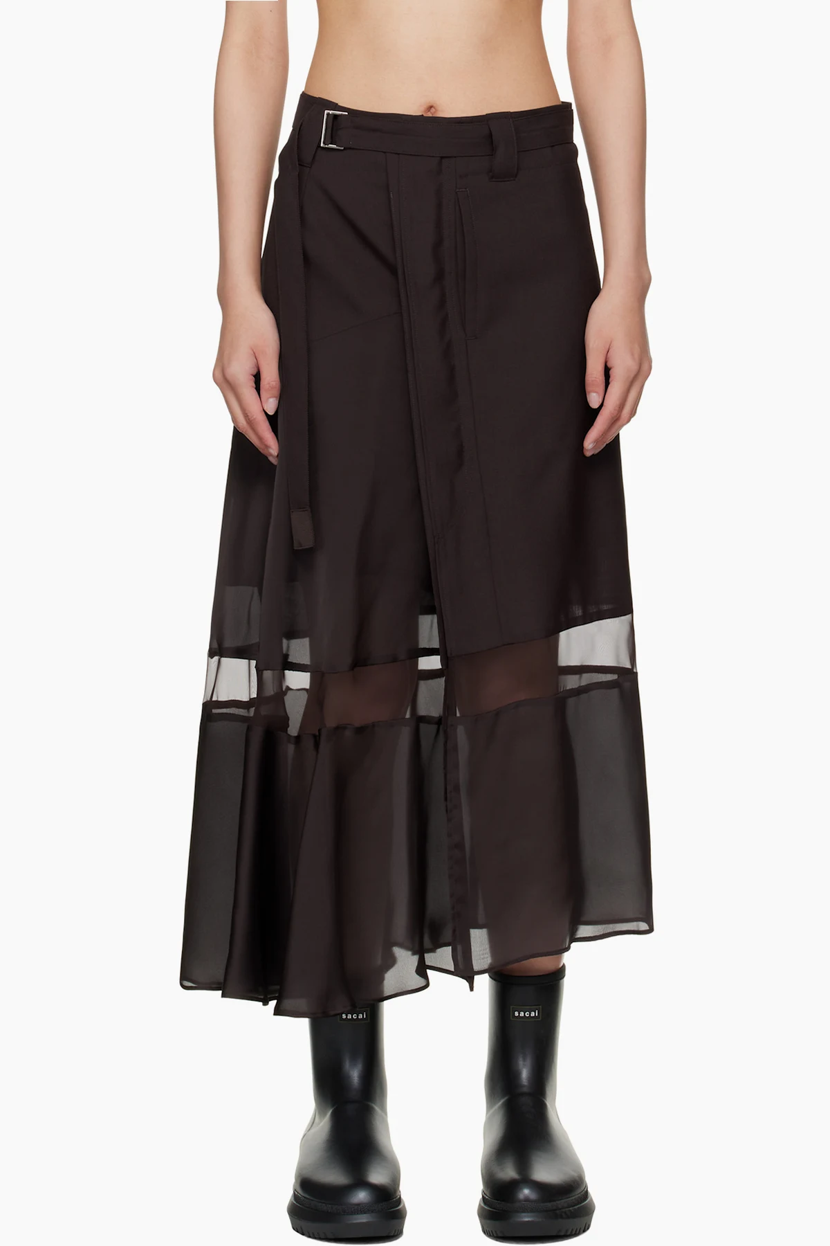 Brown Suiting Midi Skirt