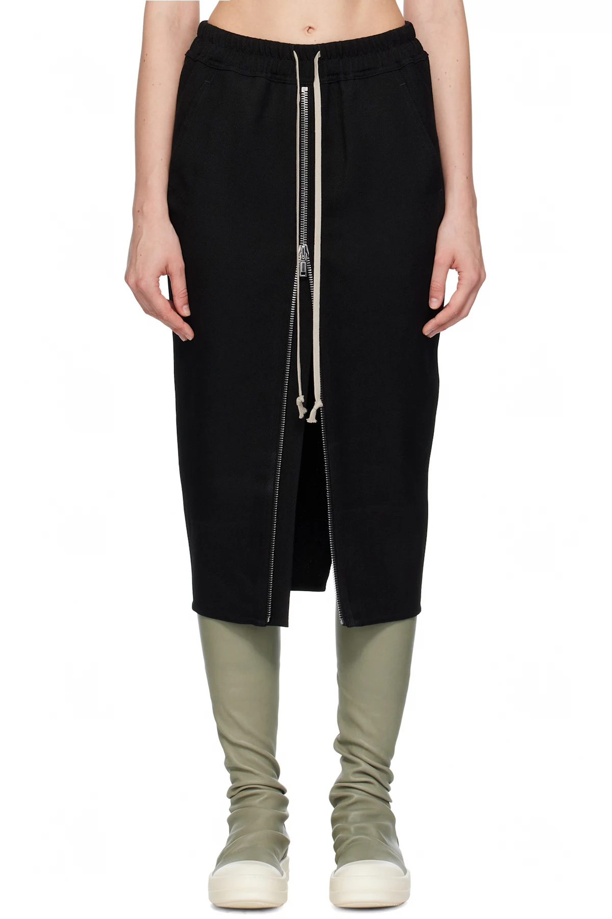Black Concordians Zipped Short Pillar Midi Skirt