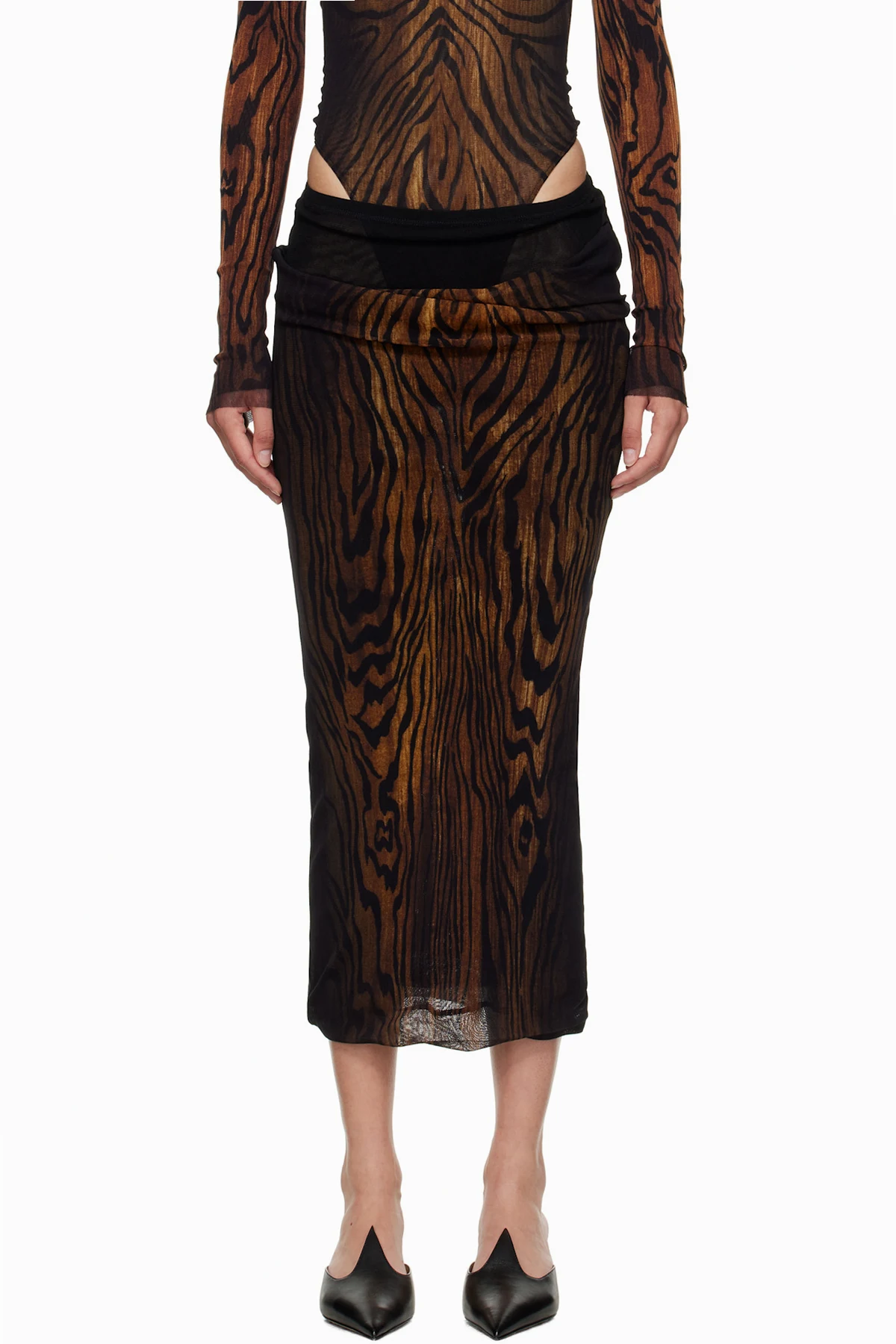Black & Brown 'The Long Draped Wood' Midi Skirt