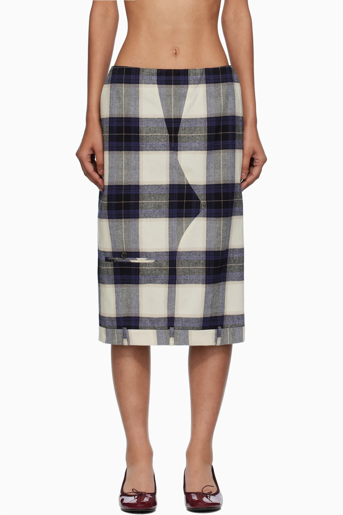 Multicolor Check Trousers Upside Down Midi Skirt