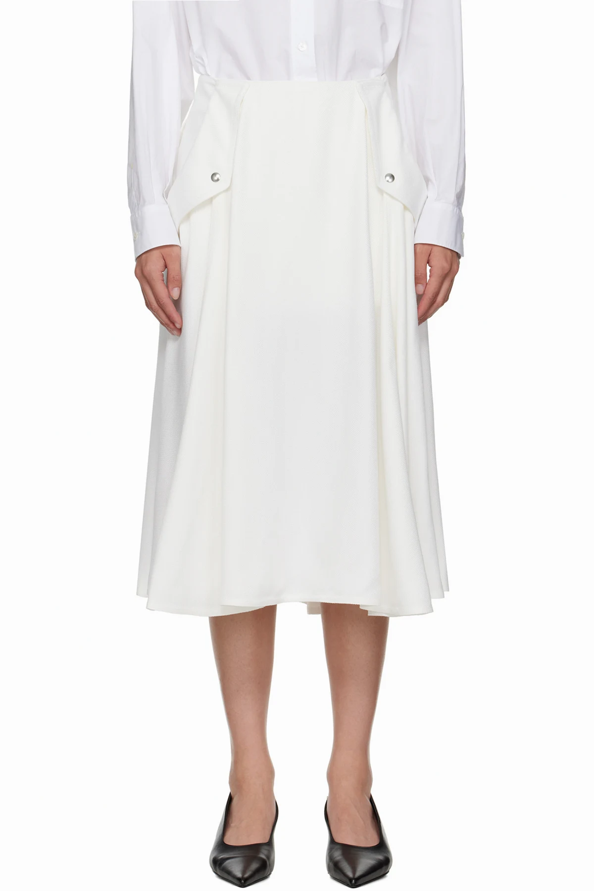 Off-White Viscose Pleated Midi Skirt