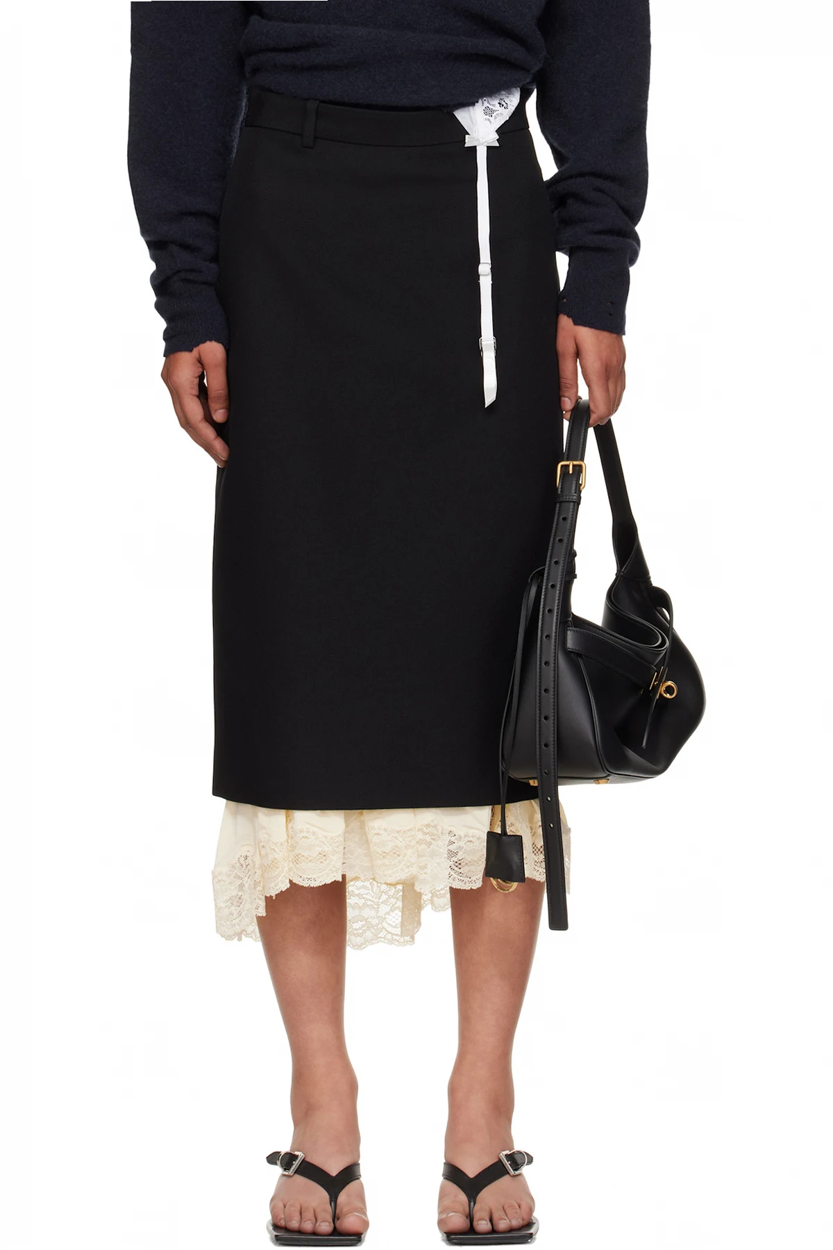 Black Lingerie Tailored Midi Skirt