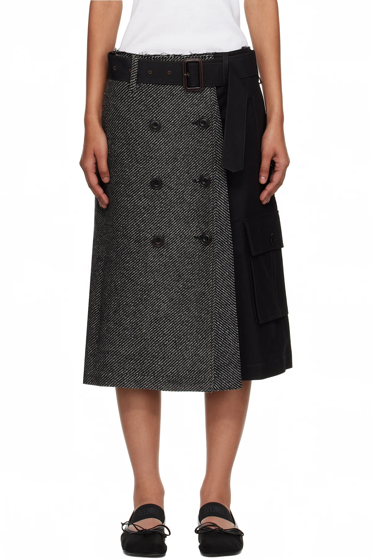 Black Whitney Trench Pleats Midi Skirt