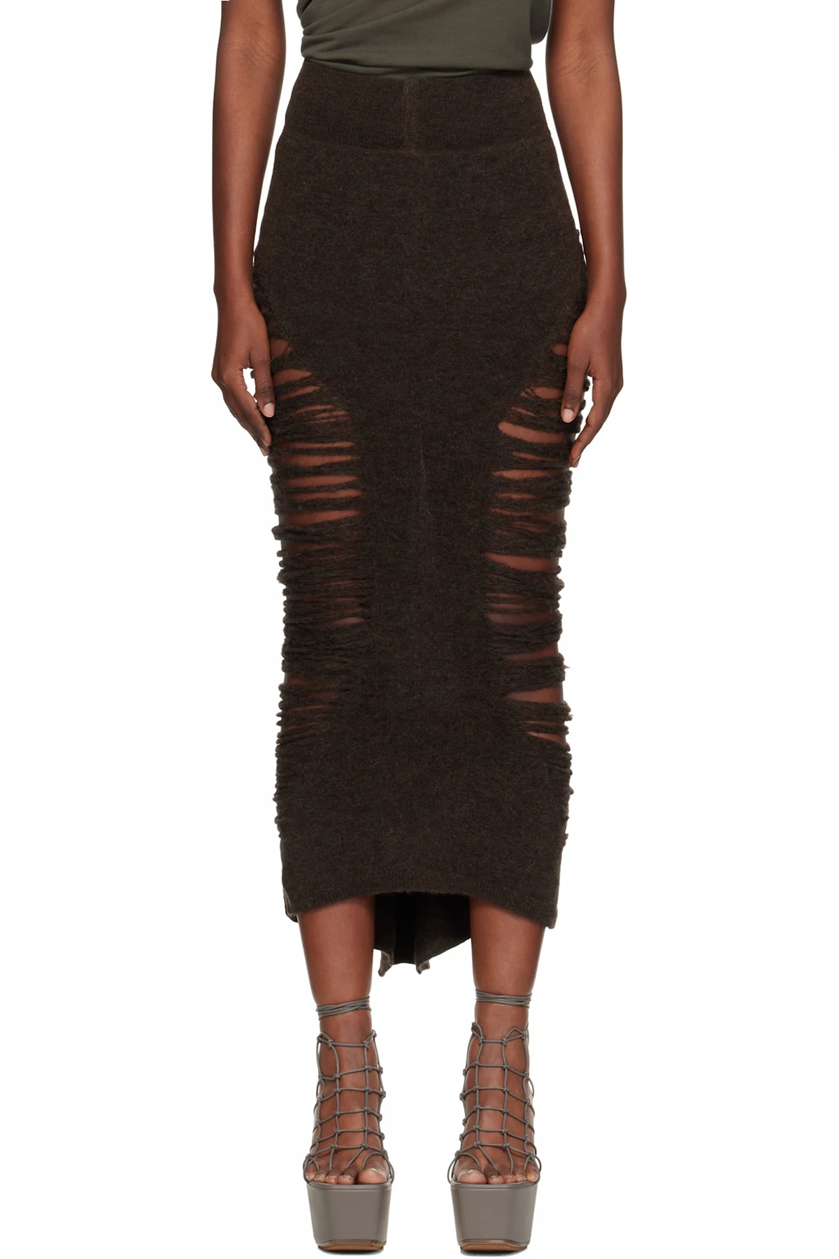 Brown Concordians Calf Dauphine Midi Skirt