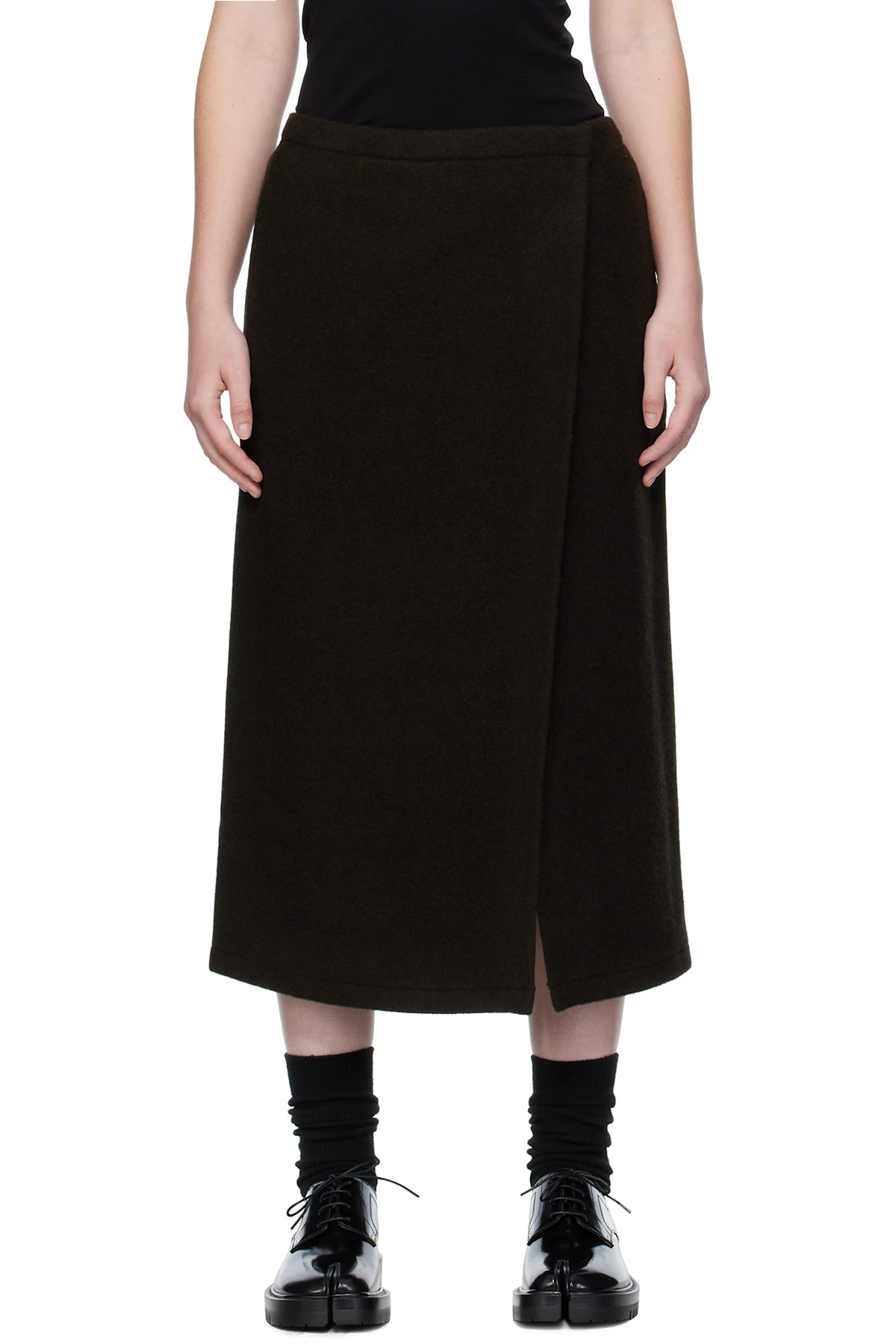 Brown Wrap Midi Skirt