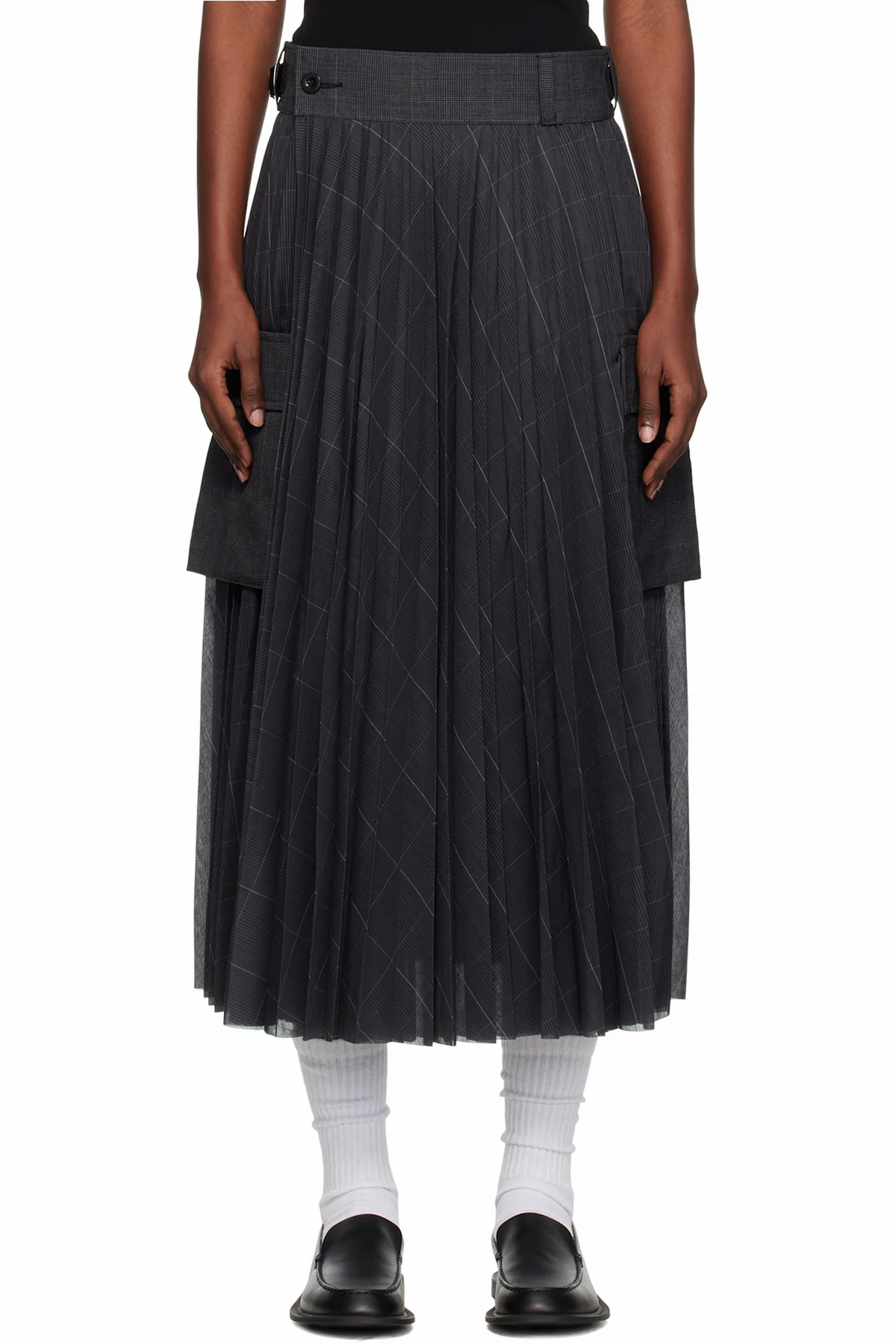 Gray Glen Check Midi Skirt