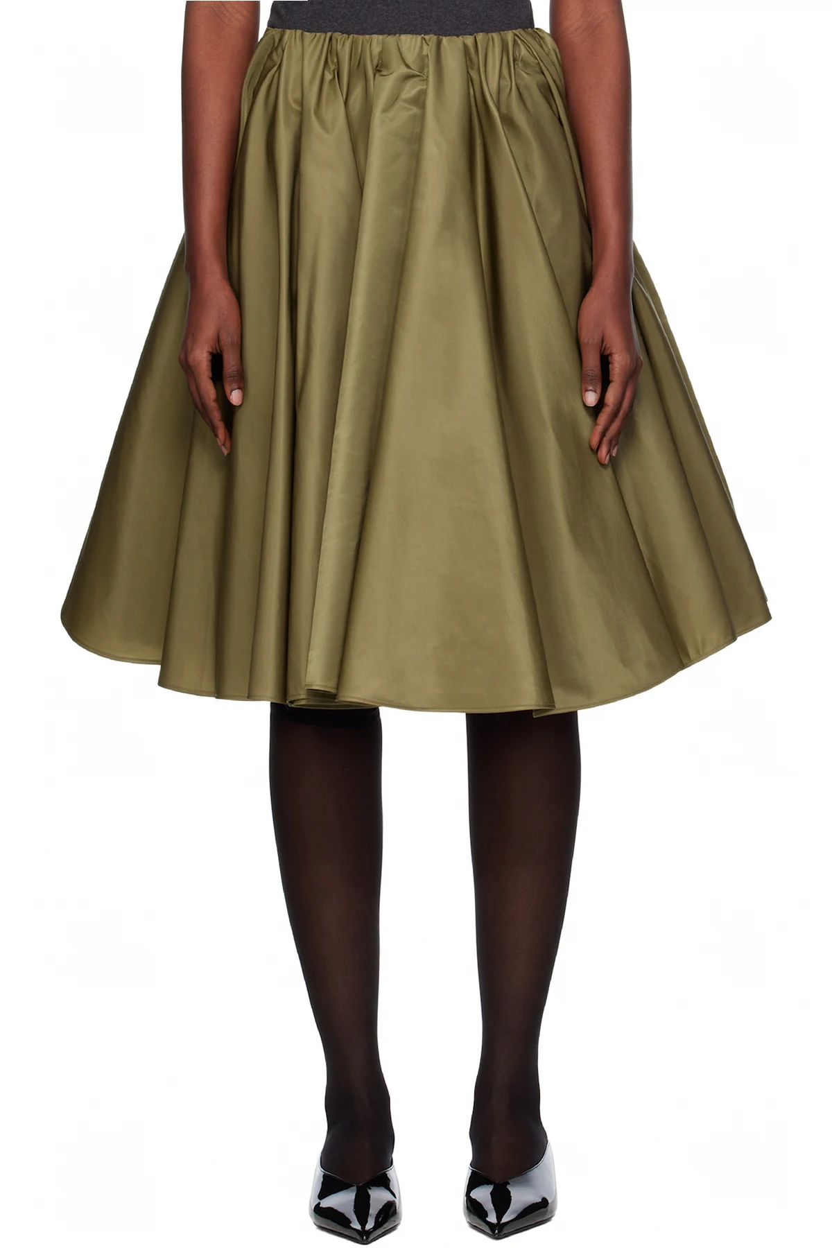 Khaki Circular Midi Skirt