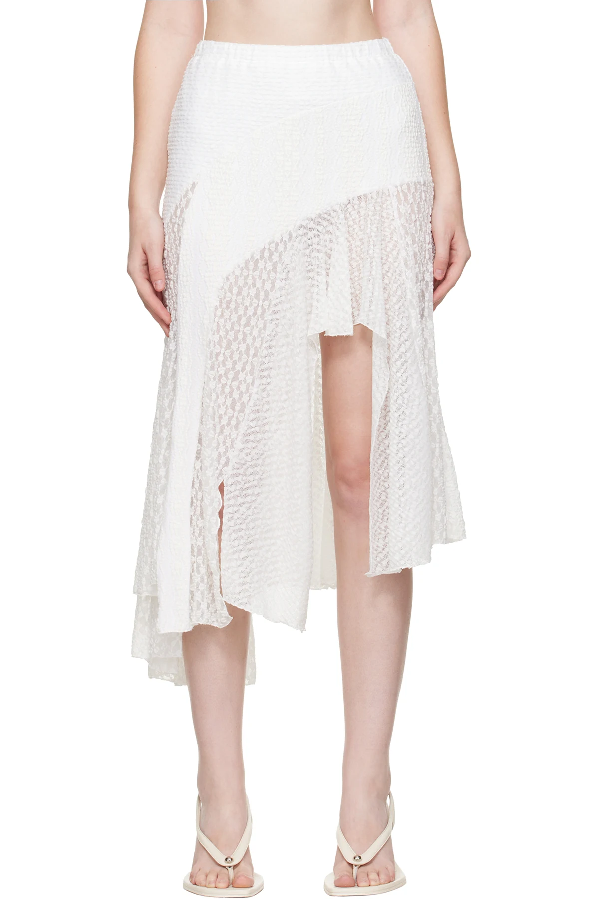 White Lace Trim Mermaid Midi Skirt