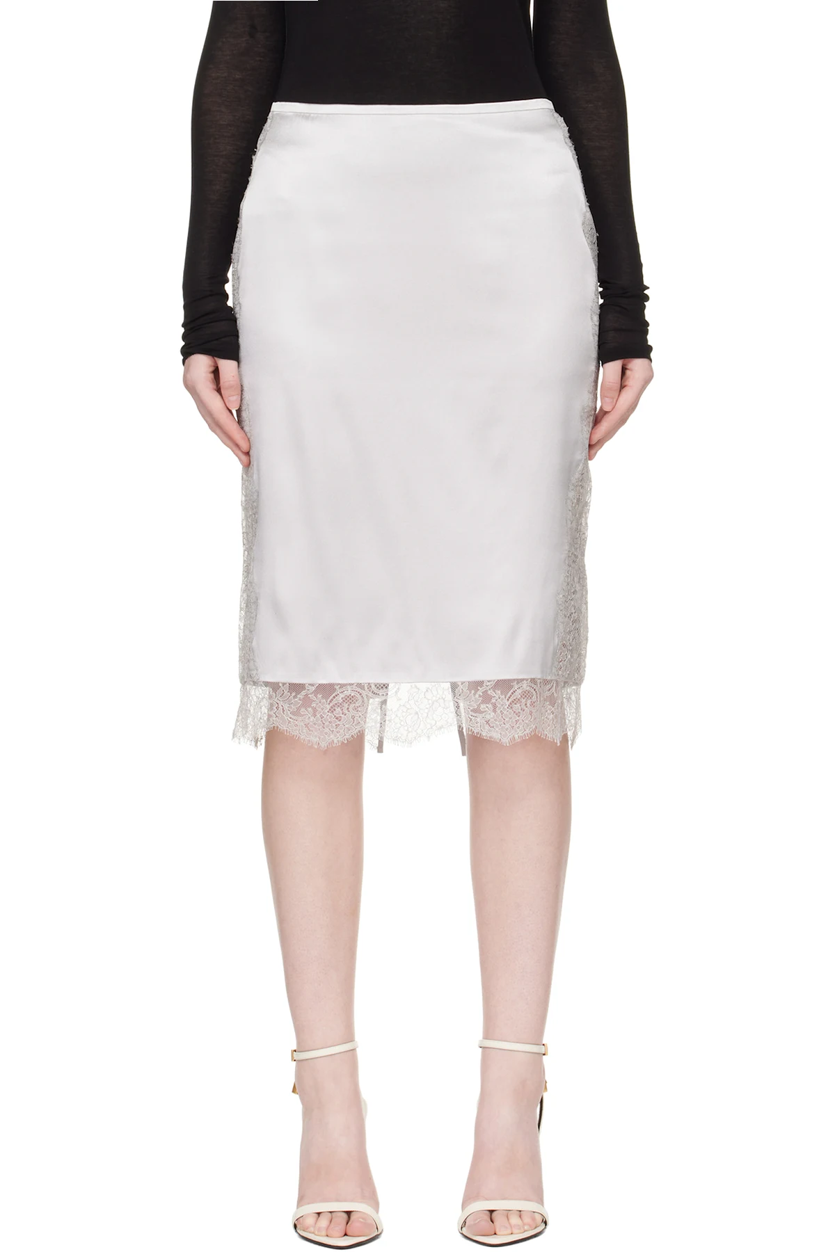 Silver Knee-Length Midi Skirt