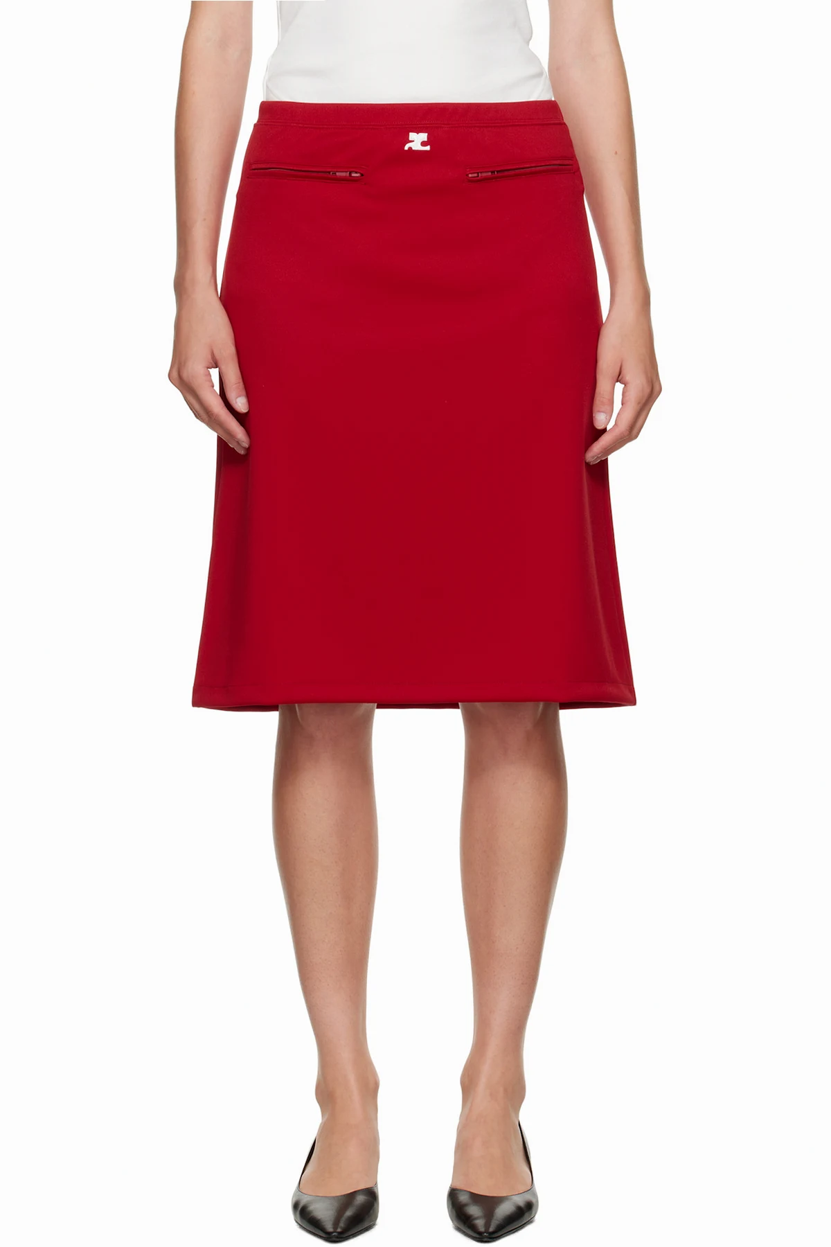 Red Interlock Tracksuit Midi Skirt