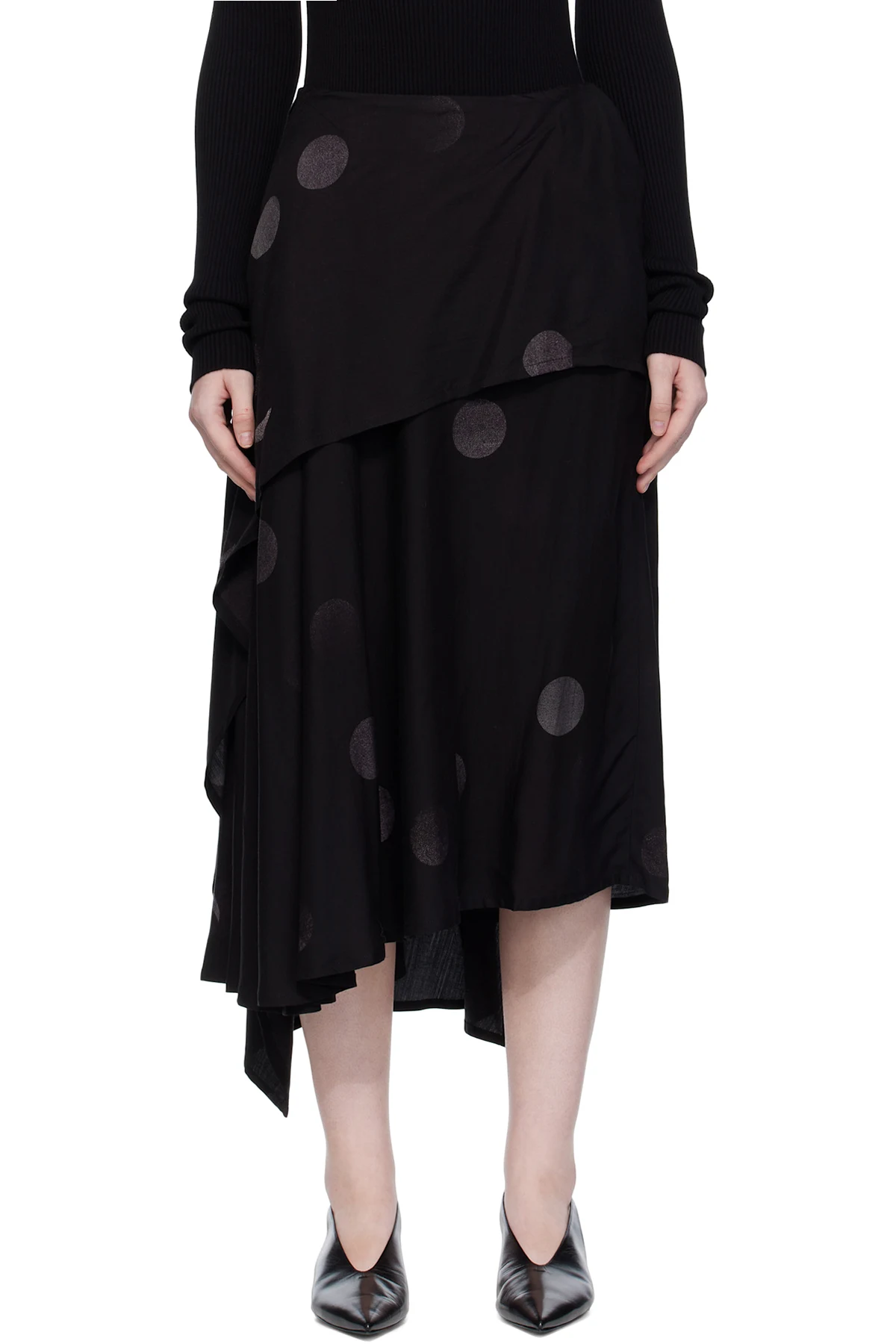 Black Butterfly-Print Twill Midi Skirt