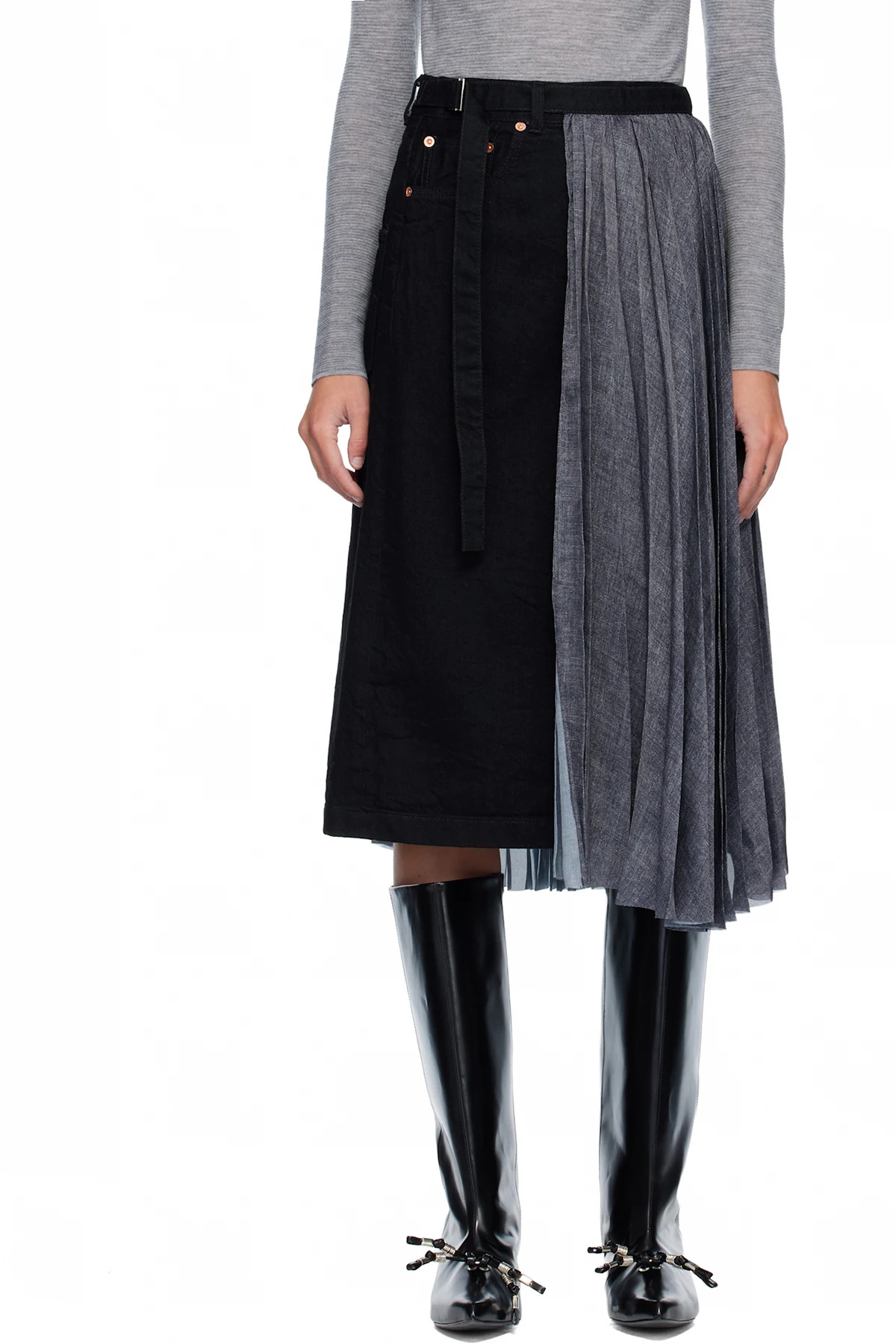 Black Wrap Denim Midi Skirt