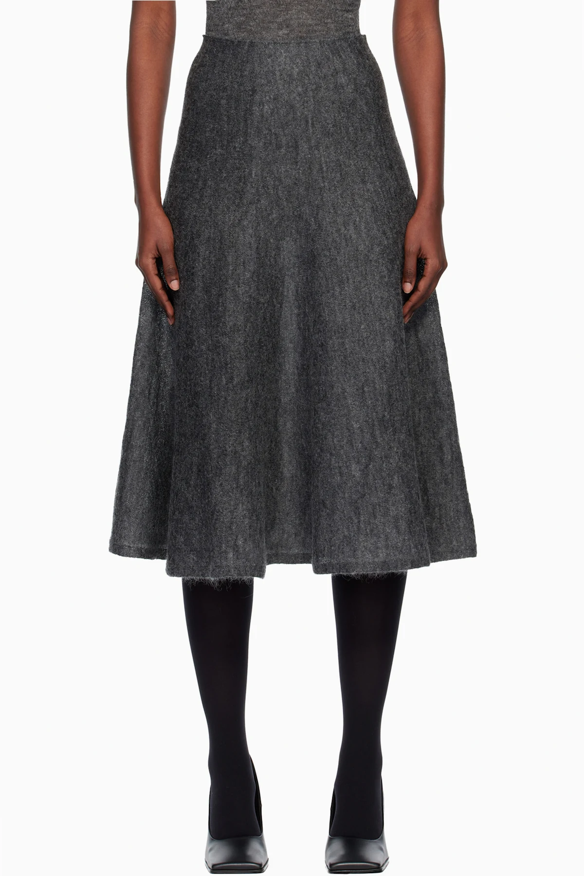 Gray Mohair Knit Circle Midi Skirt