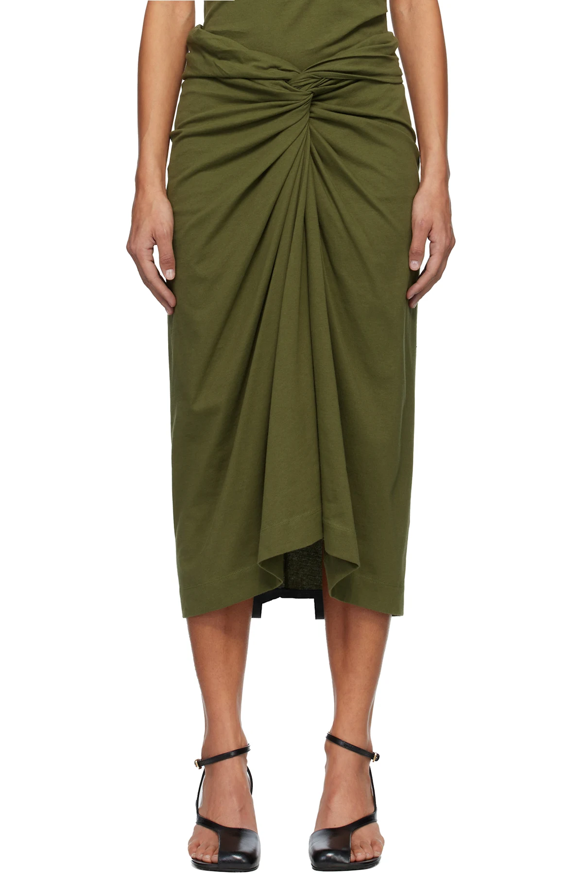 Green Knotted Jersey Midi Skirt
