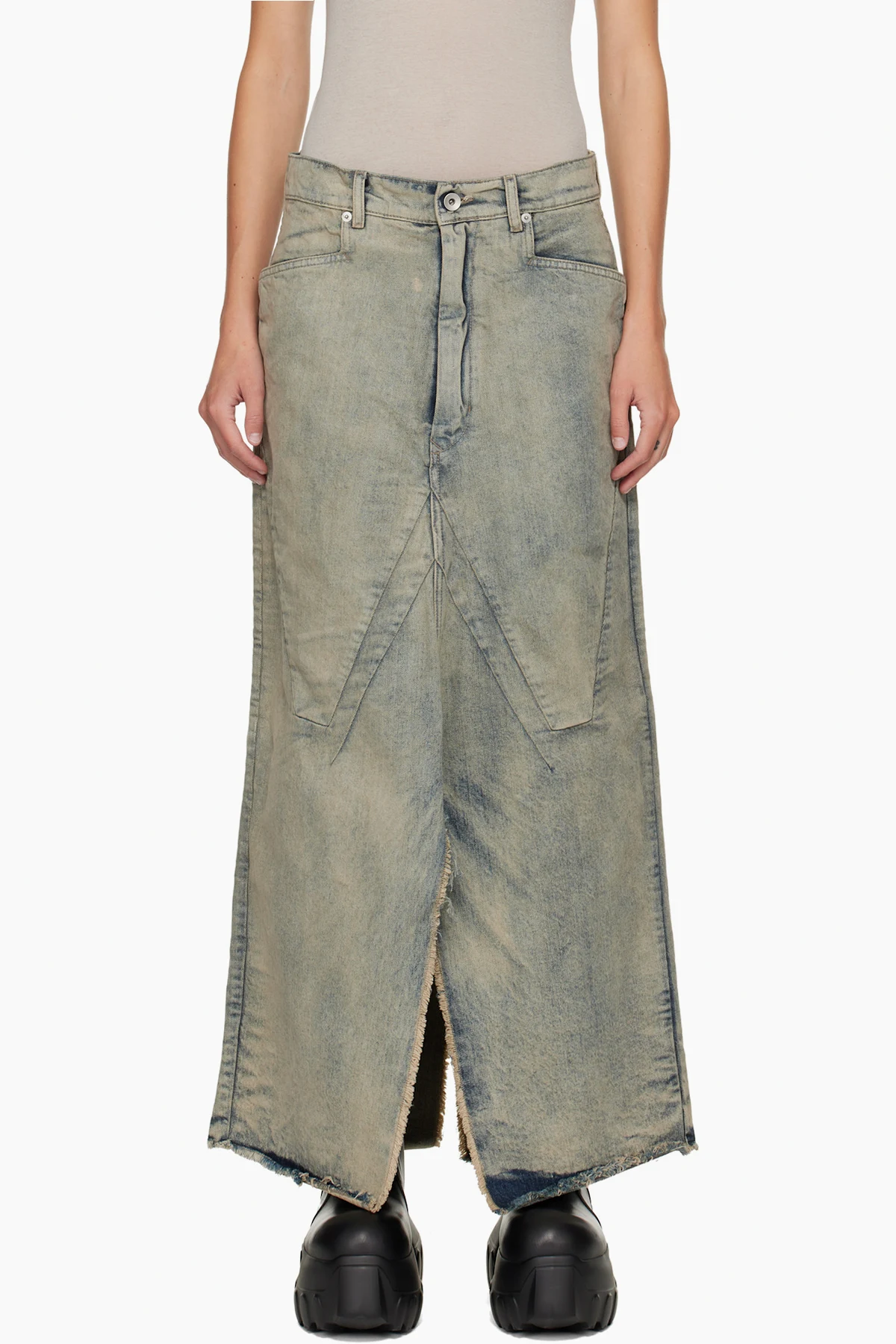 Blue Concordians Long Slivered Denim Midi Skirt