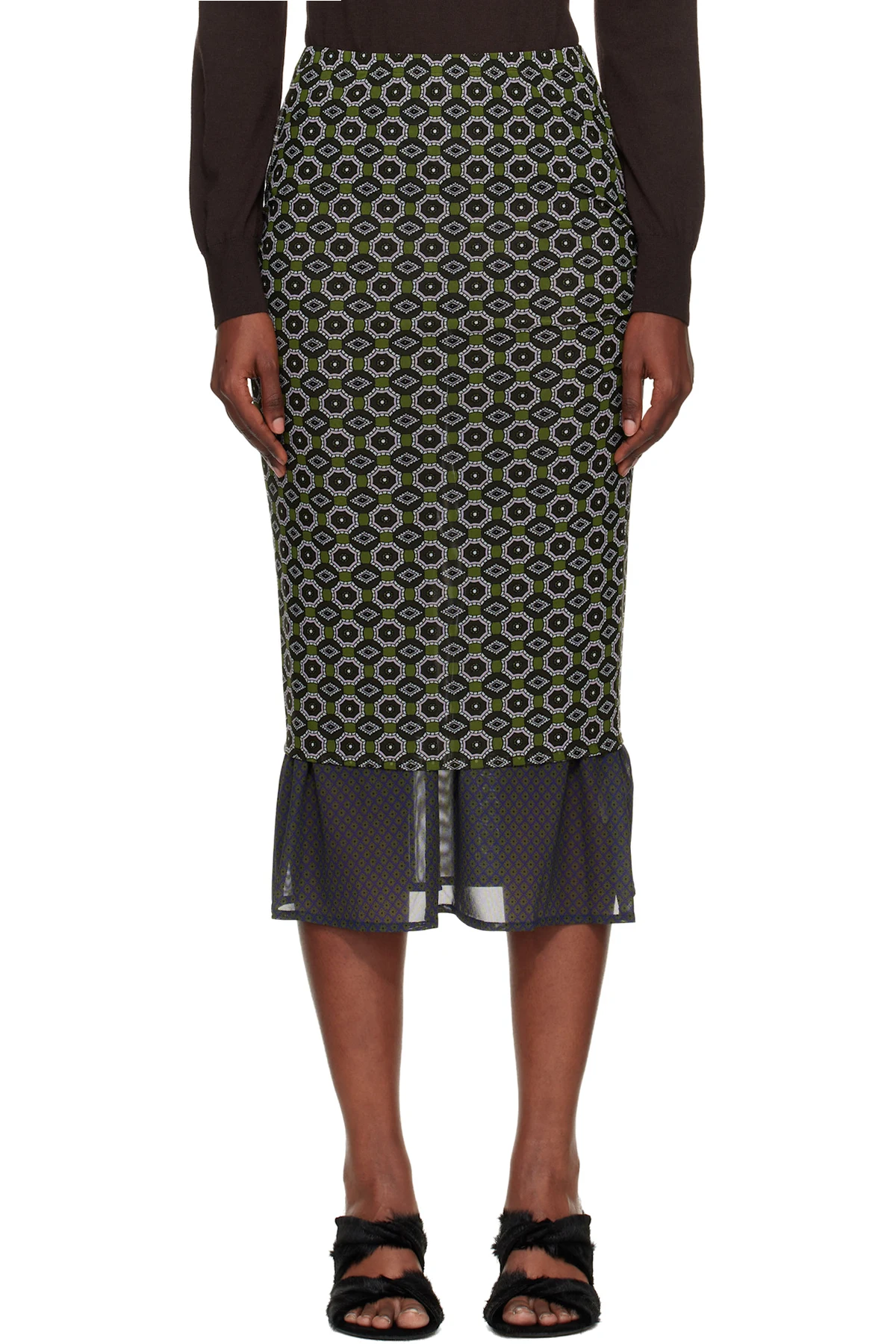 Green & Blue Transparent Mesh Midi Skirt