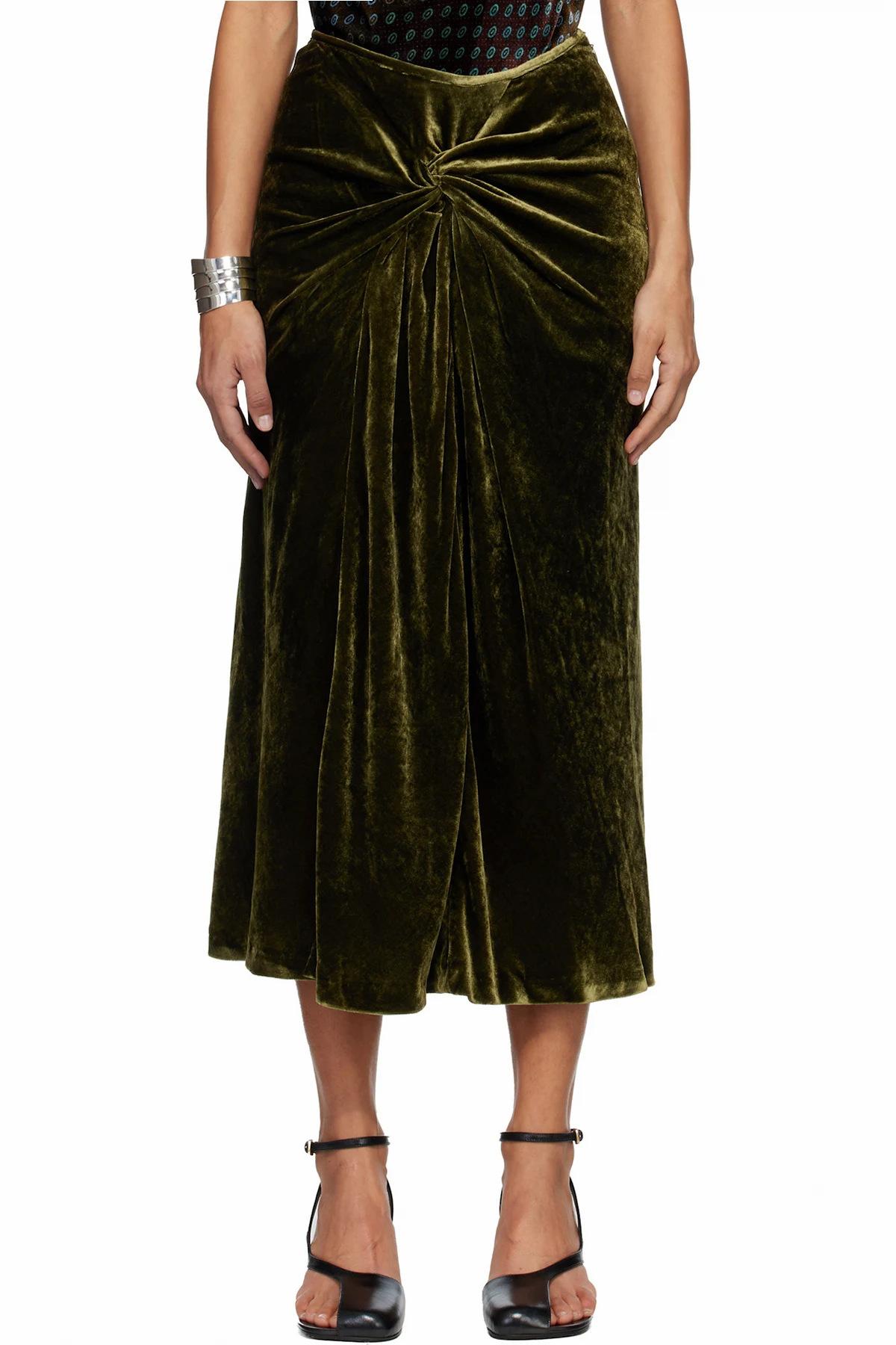 Green Draped Midi Skirt