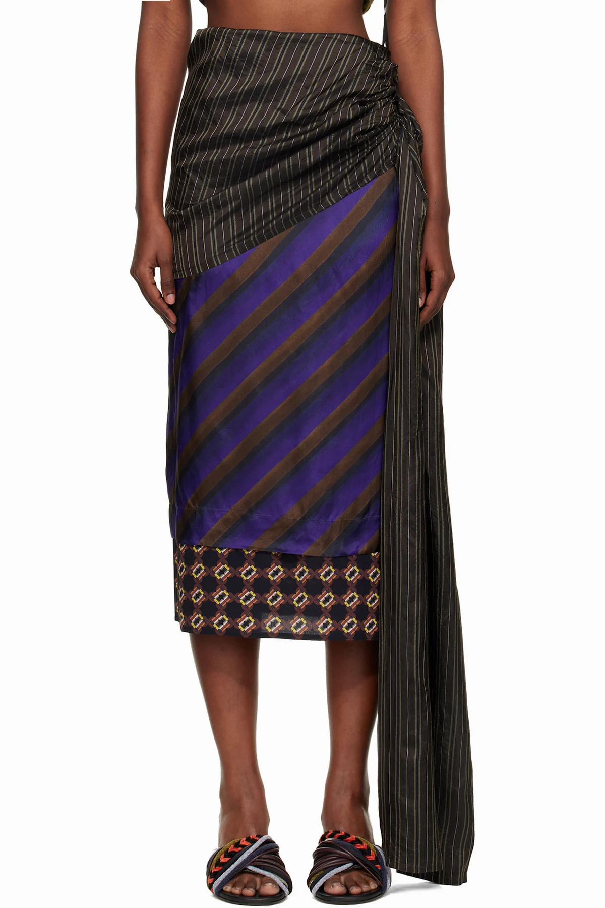 Purple Layered Tie Motif Midi Skirt