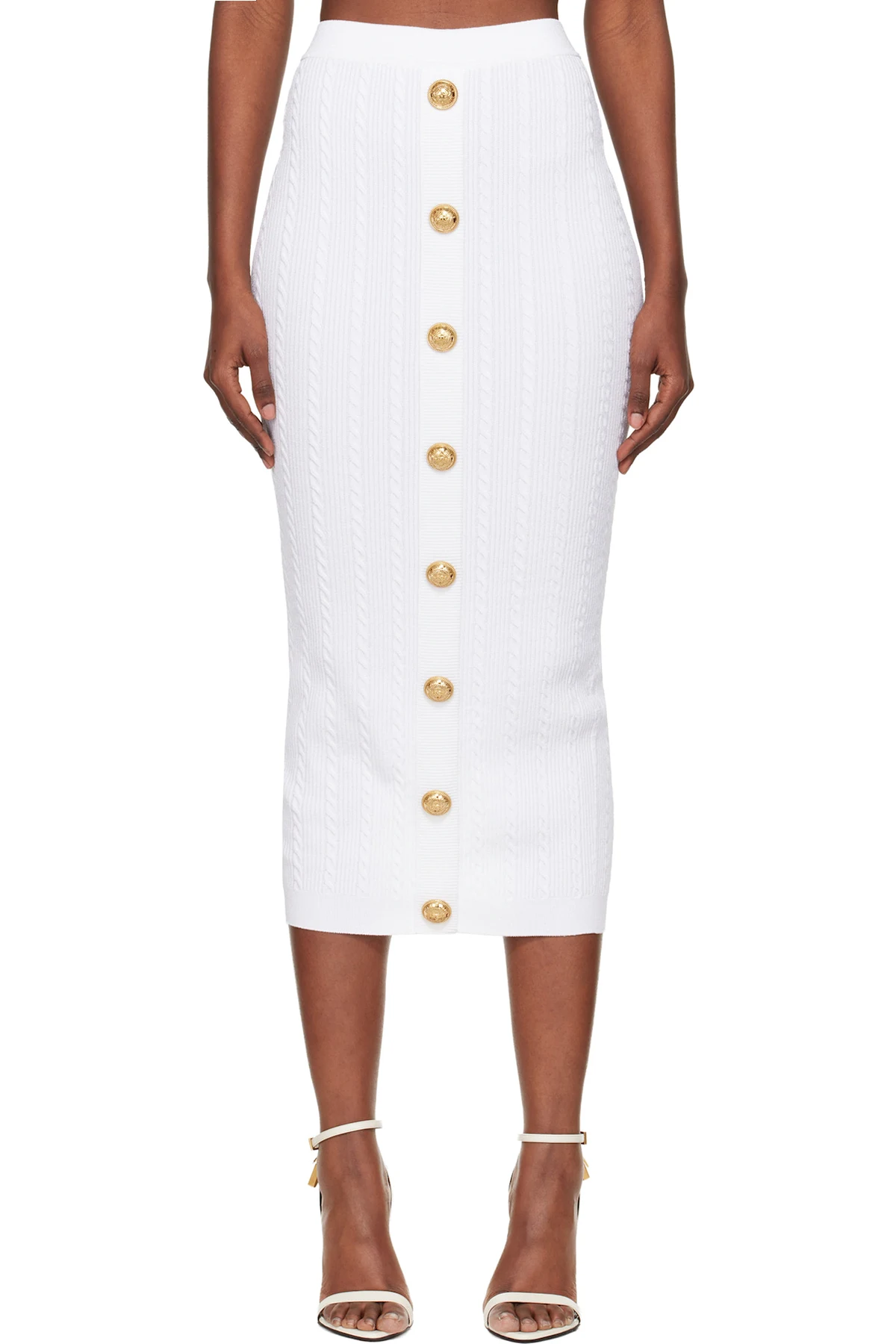 White Cable-Knit Midi Skirt