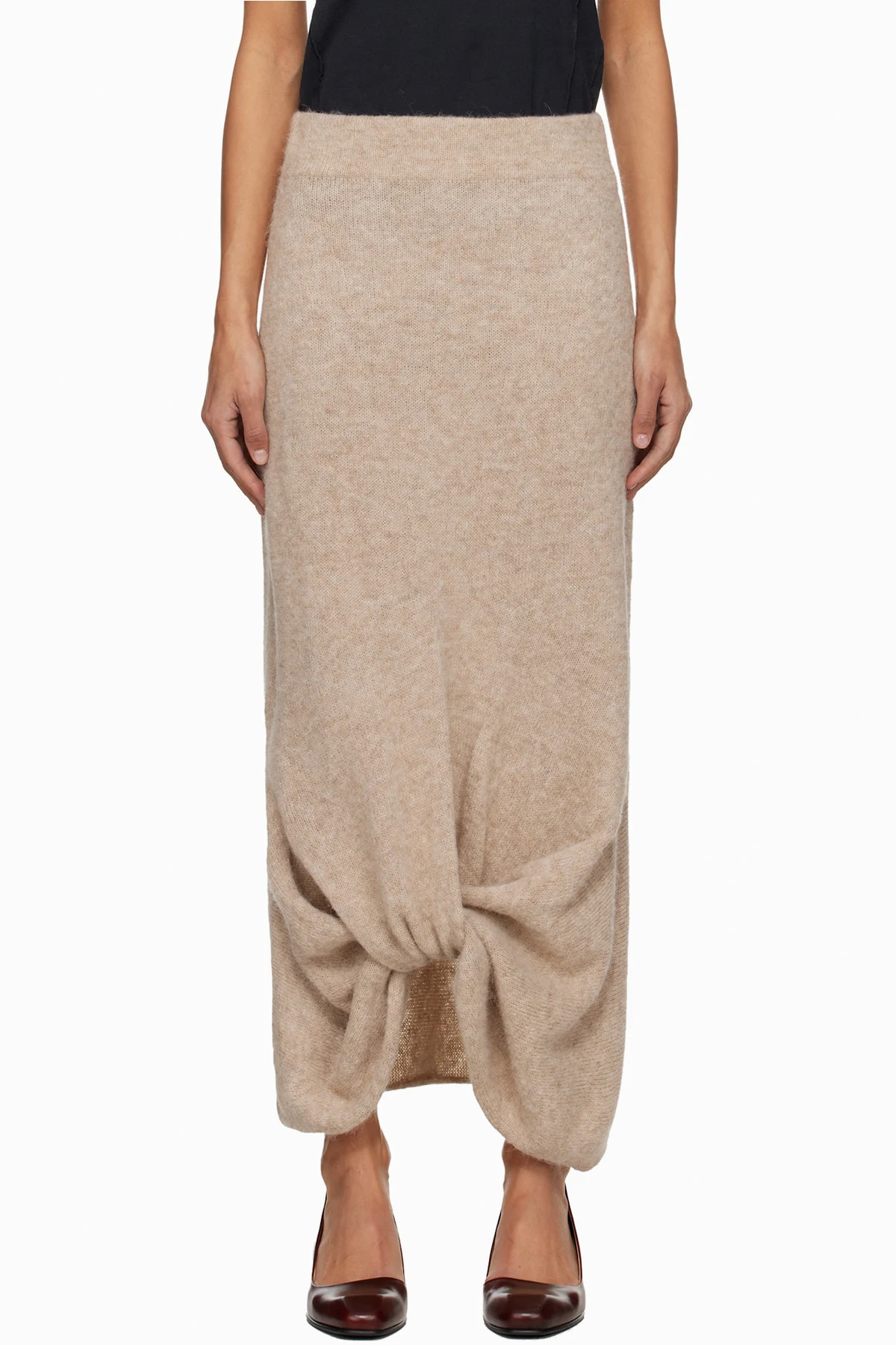 Beige Knot Midi Skirt