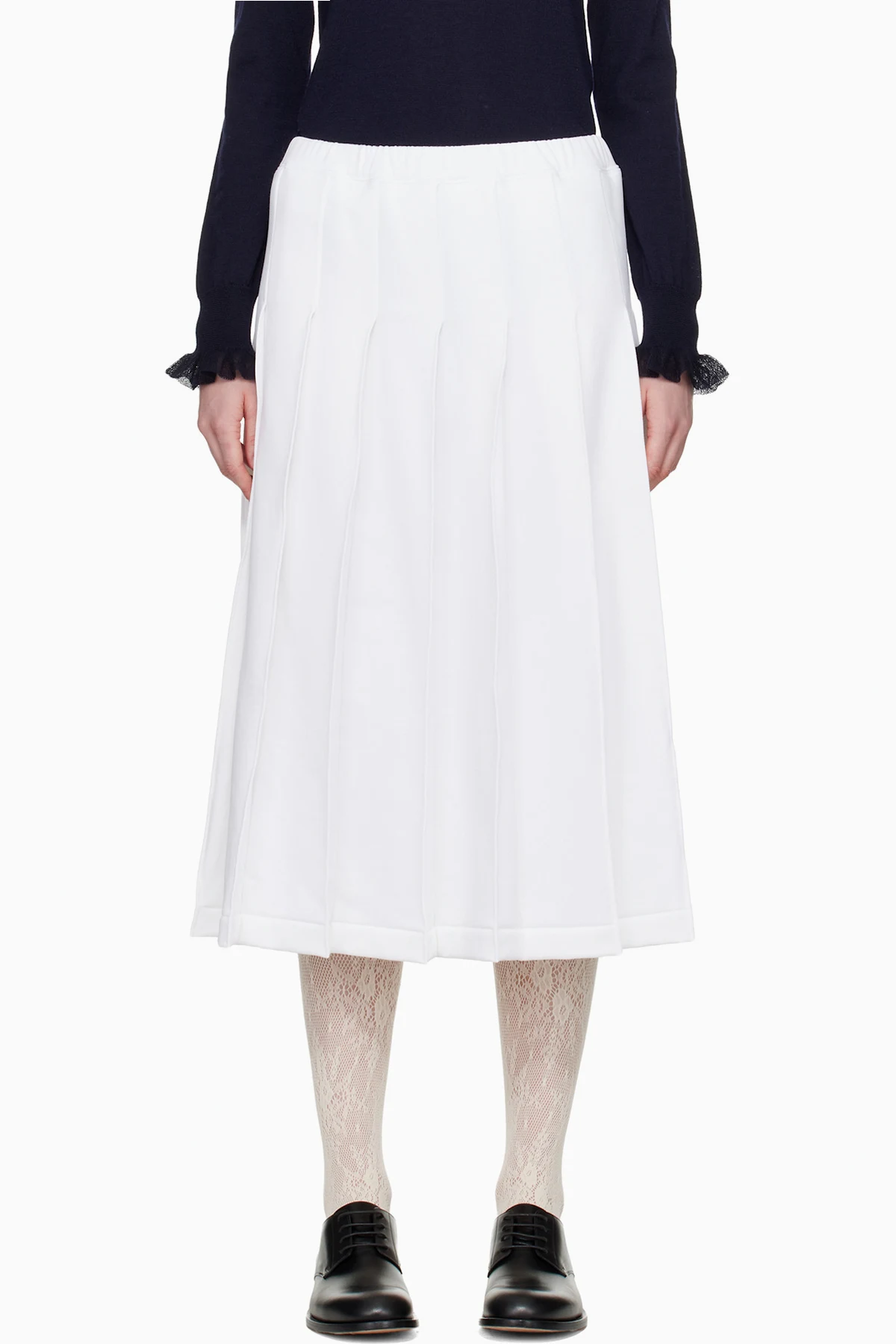 White Pleated Midi Skirt