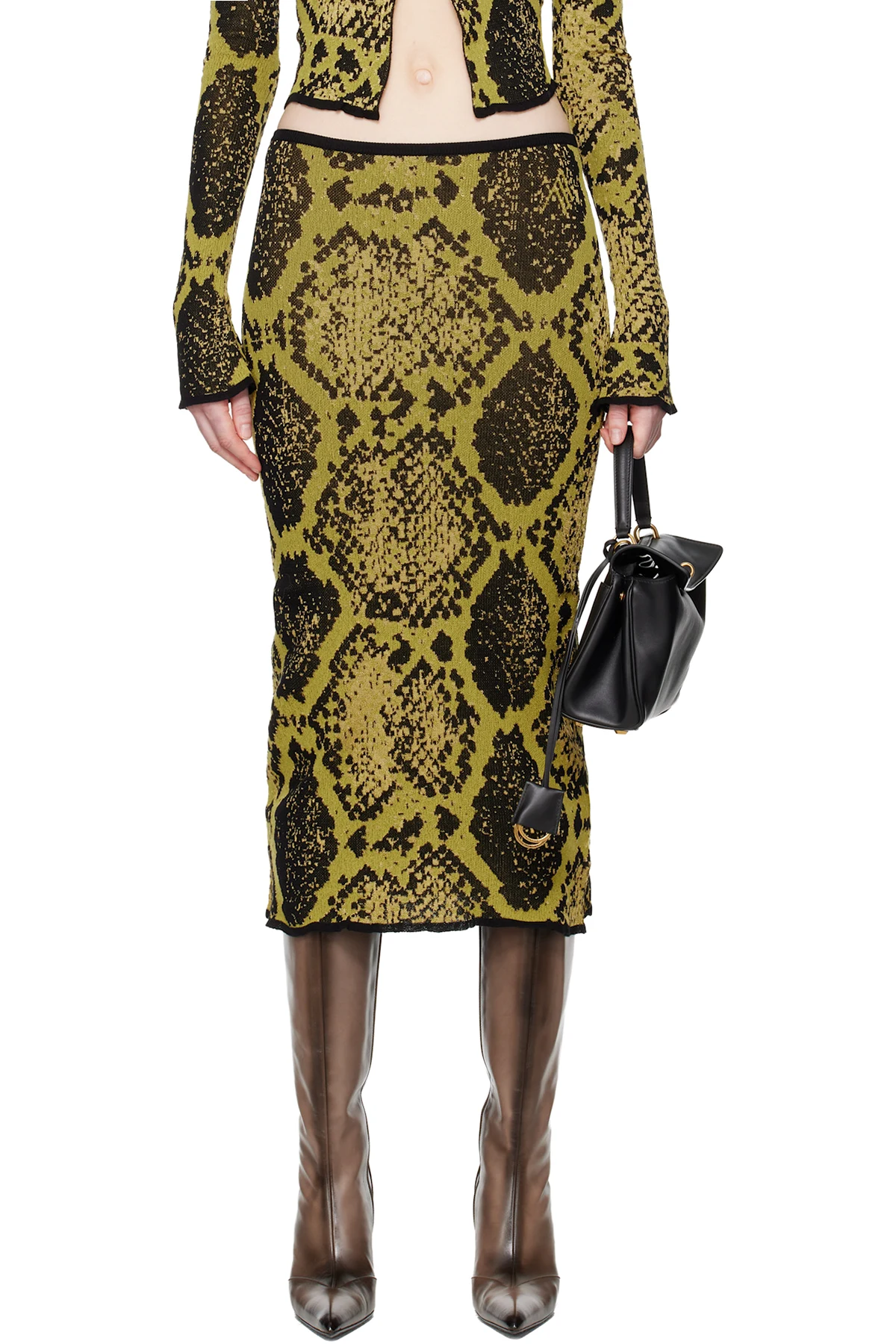 Yellow & Black Jacquard Midi Skirt